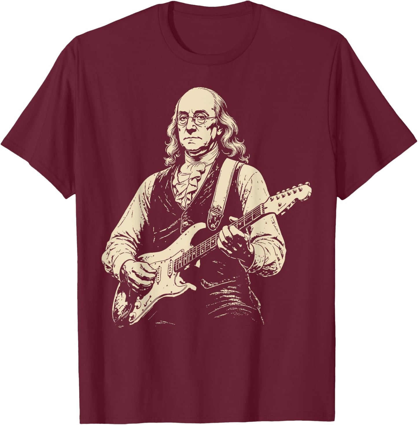 250 Years Ben Franklin Playing Guitar 4th of July 1776 2026 T-Shirt - T-Shirt | Maroon