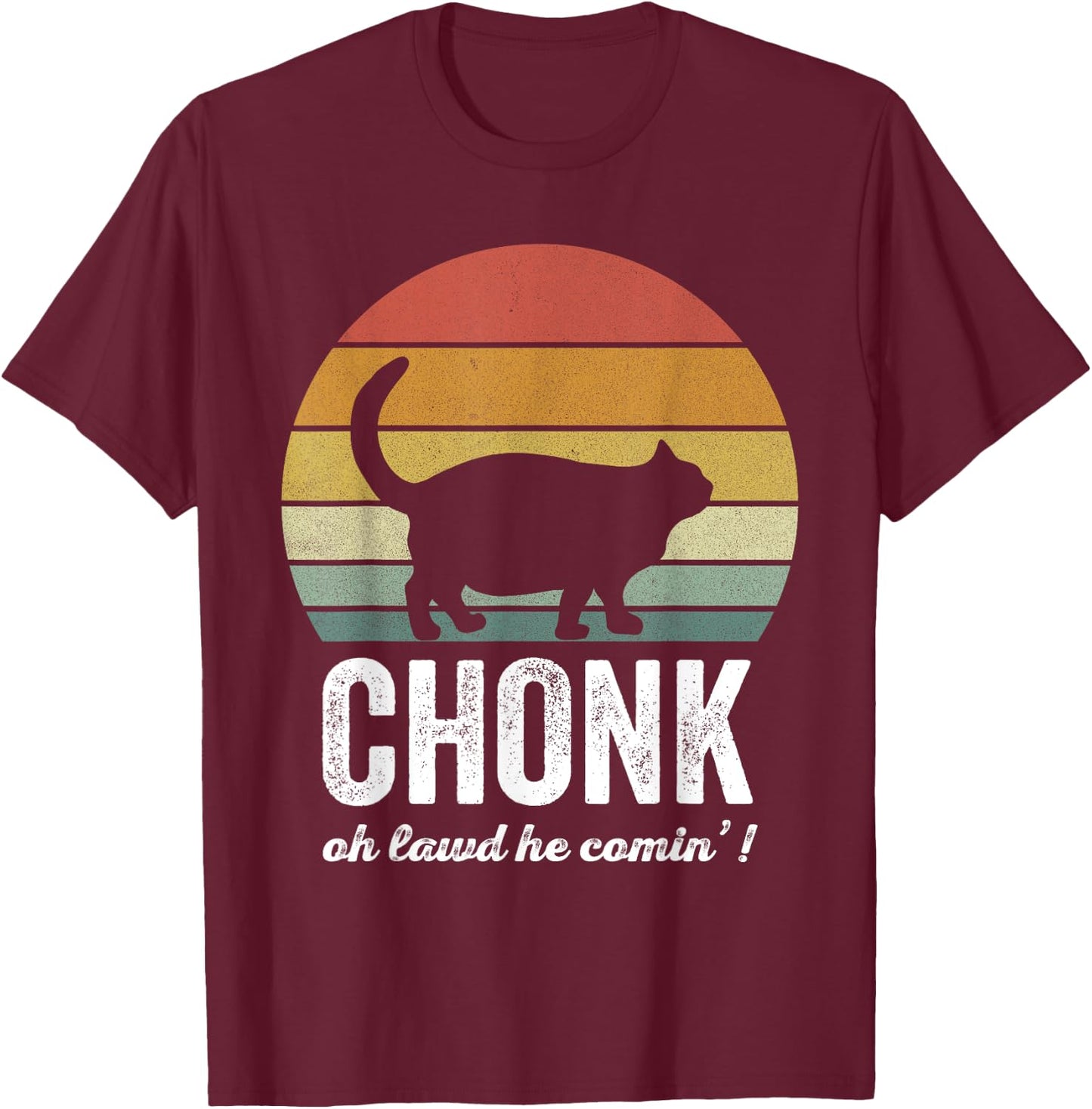 Vintage Retro Sunset Funny Fat Cats Cat Meme Chonk Cat Men Women Girls Kids T-Shirt - T-Shirt | Maroon