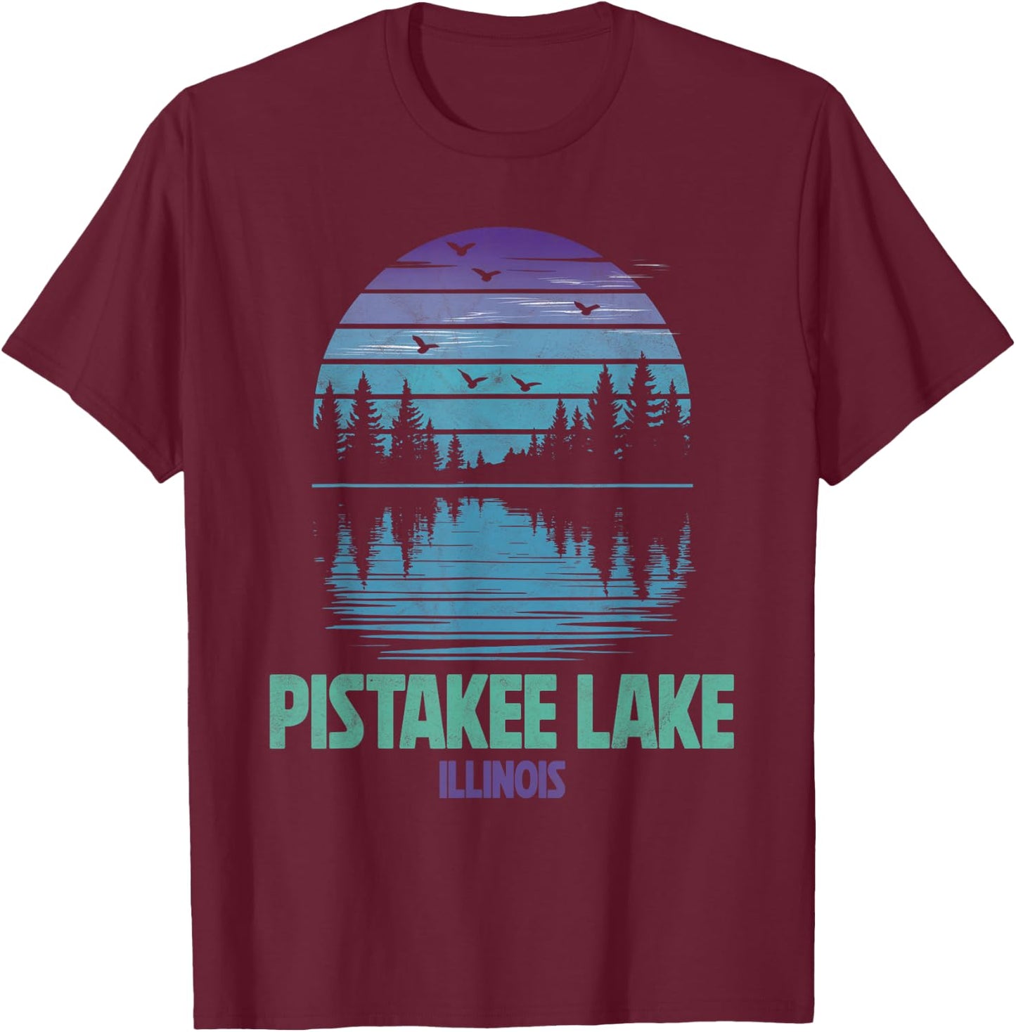 Pistakee Lake Illinois Outdoors Vintage T-Shirt - T-Shirt | Maroon