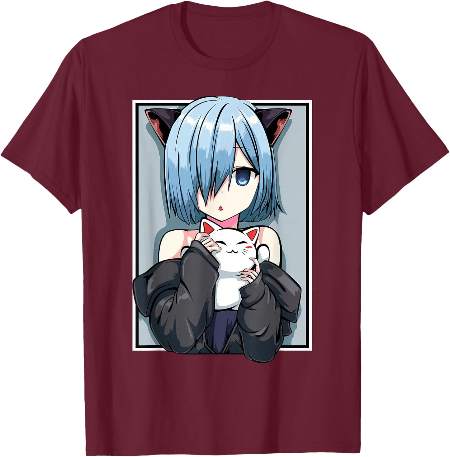 Anime Girl Neko Catgirl Pastel Kawaii Cat Manga Japan Lover T-Shirt - T-Shirt | Maroon