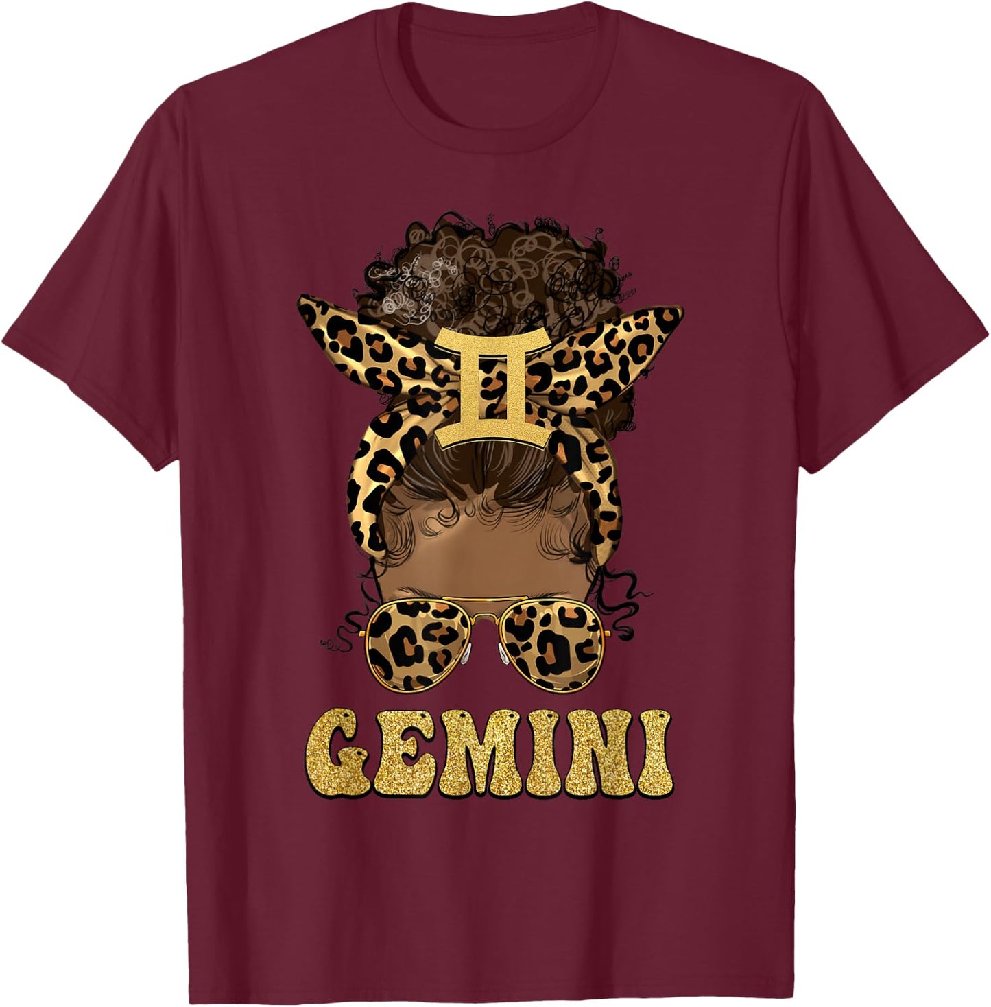 Gemini Girl Afro Messy Bun African American Women T-Shirt - T-Shirt | Maroon