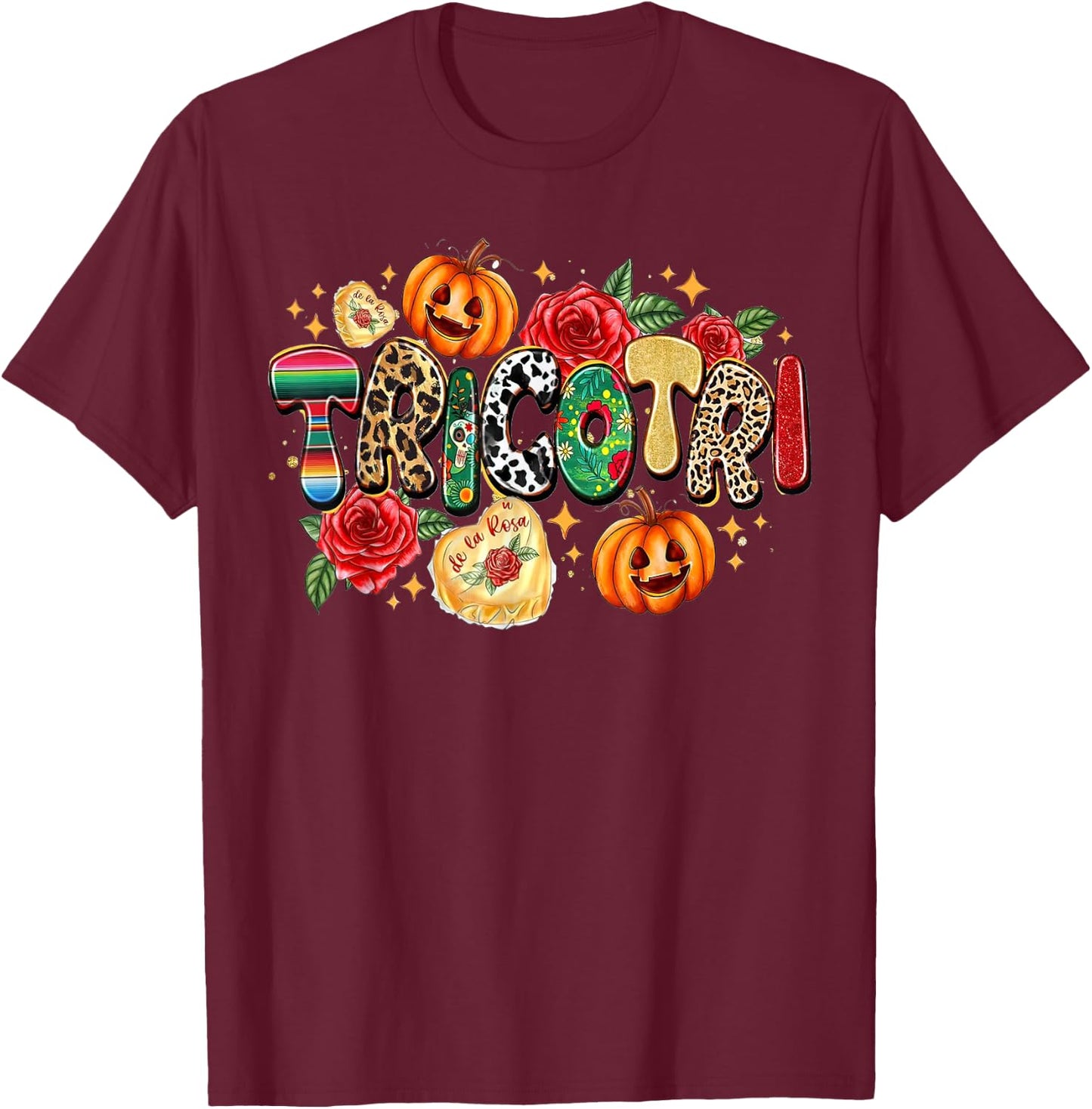 Tricotri With Candies, Happy Halloween, Spooky Vibes T-Shirt - T-Shirt | Maroon
