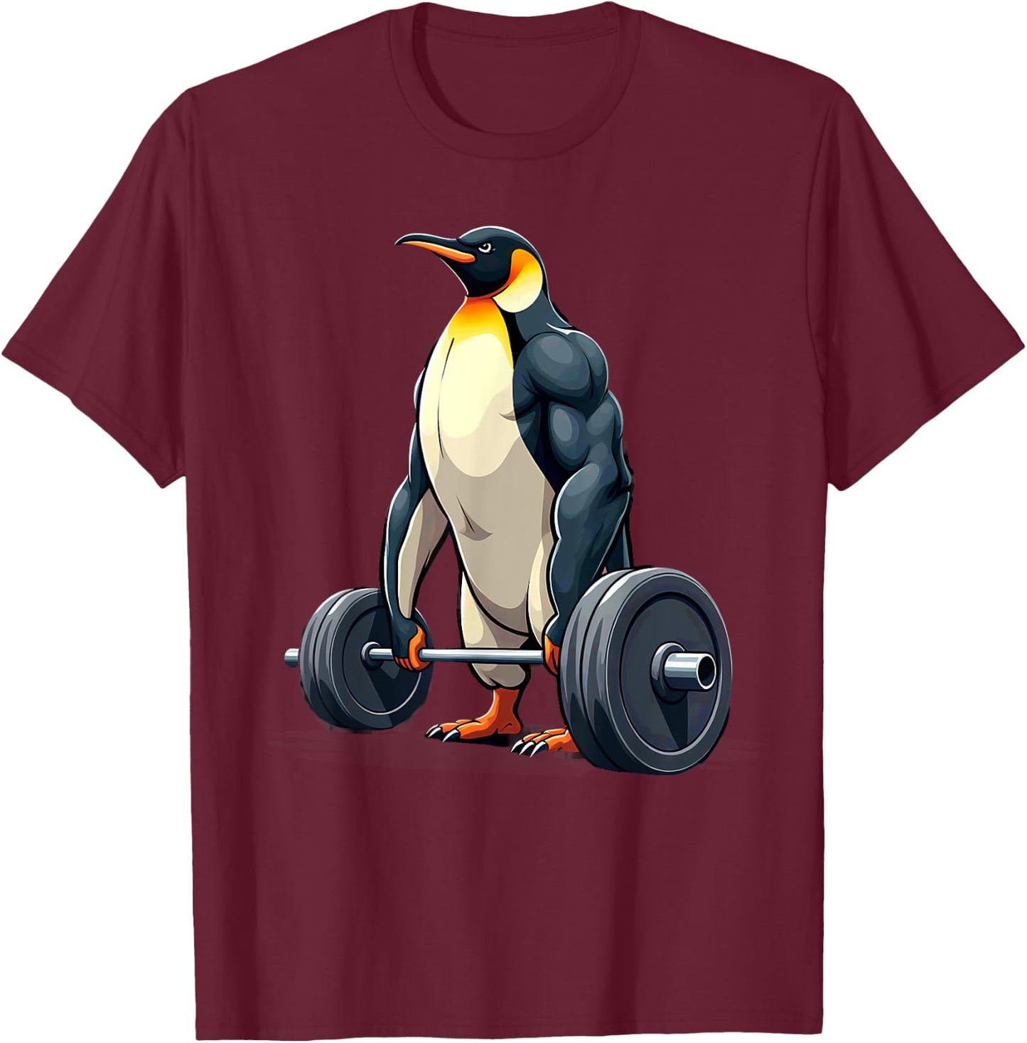 Fitness Penguin Gymer Bodybuilder Workout Gym , Adults, , Short Sleeve, , Black, Small T-Shirt - T-Shirt | Maroon