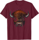 Bison Artwork - Animal Forest Motif Art Bison T-Shirt - T-Shirt | Maroon