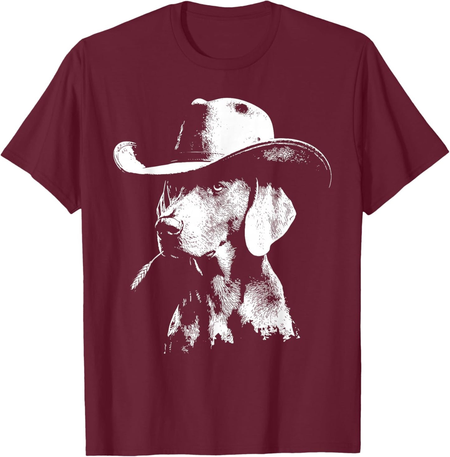 Weimaraner Cowboy Dog with Straw Vintage Art Pet Hunting T-Shirt - T-Shirt | Maroon