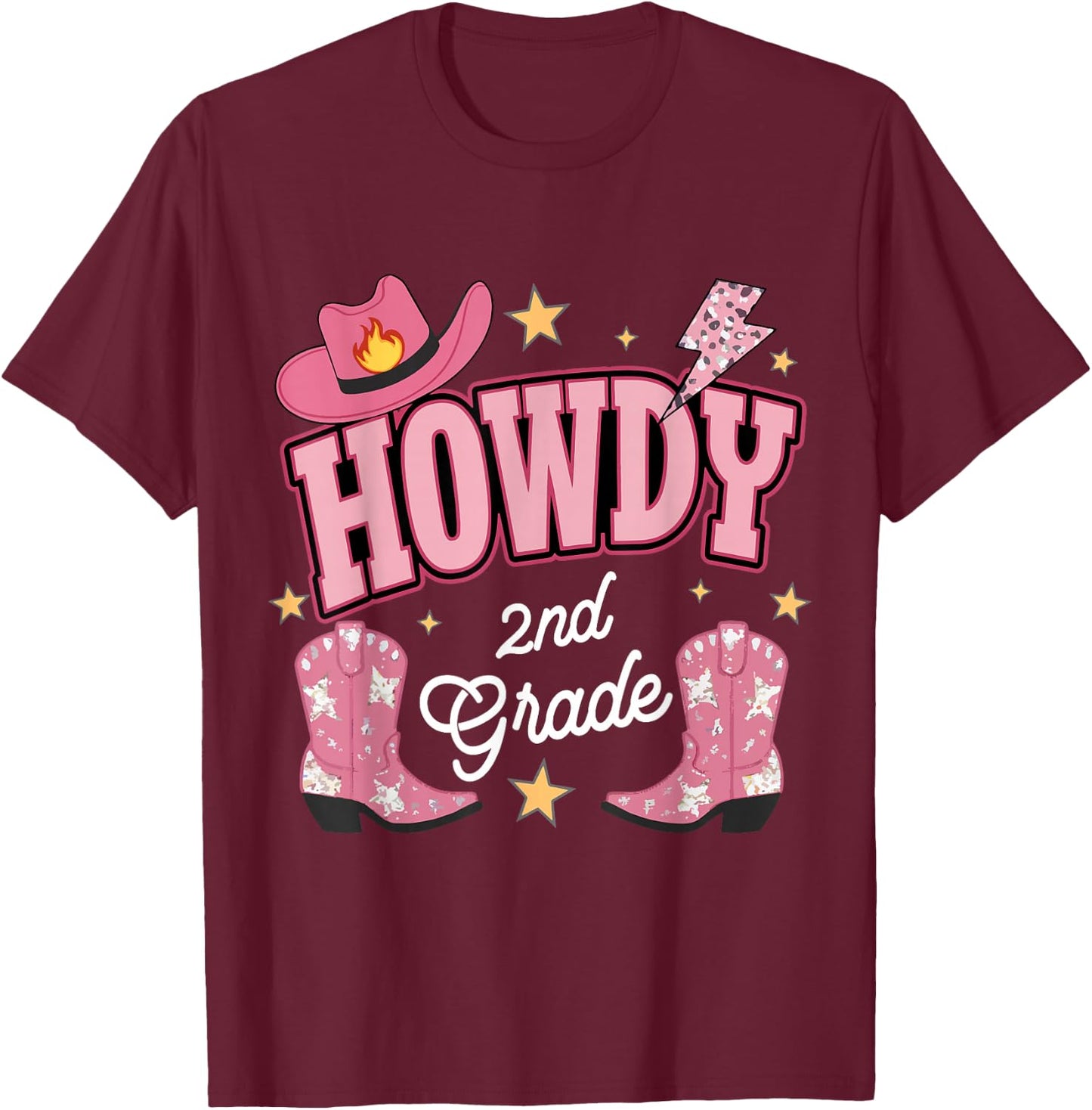Howdy Second Grade Western 2nd Grade Teacher Cowboy Cowgirl T-Shirt - T-Shirt | Maroon