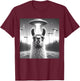 Funny Llama Selfie UFO Alien Alpaca Humor Vintage Print Art T-Shirt - T-Shirt | Maroon