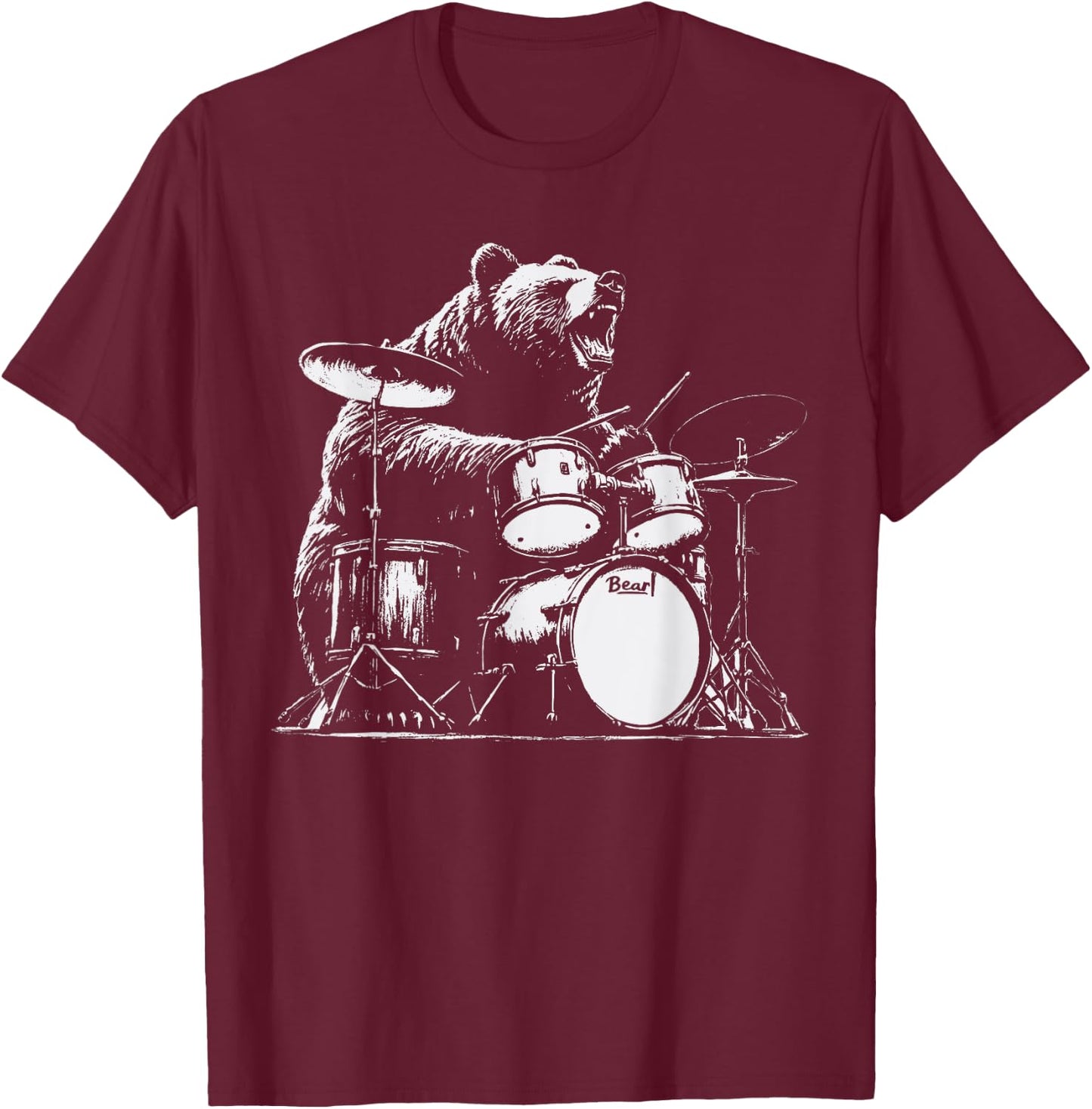Rock Bear Playing Drums - Funny Drum Bear Music T-Shirt - T-Shirt | Maroon