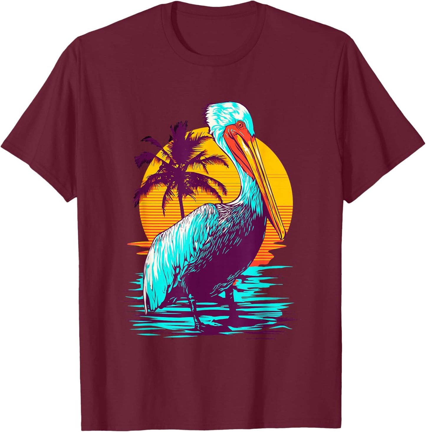 Bird Wildlife Animal Beautiful Nature Vintage Tropical Animal Print Pelican - Black, Small, , Classic Fit, Short Sleeve, Cotton 60% Polyester 40% T-Shirt - T-Shirt | Maroon