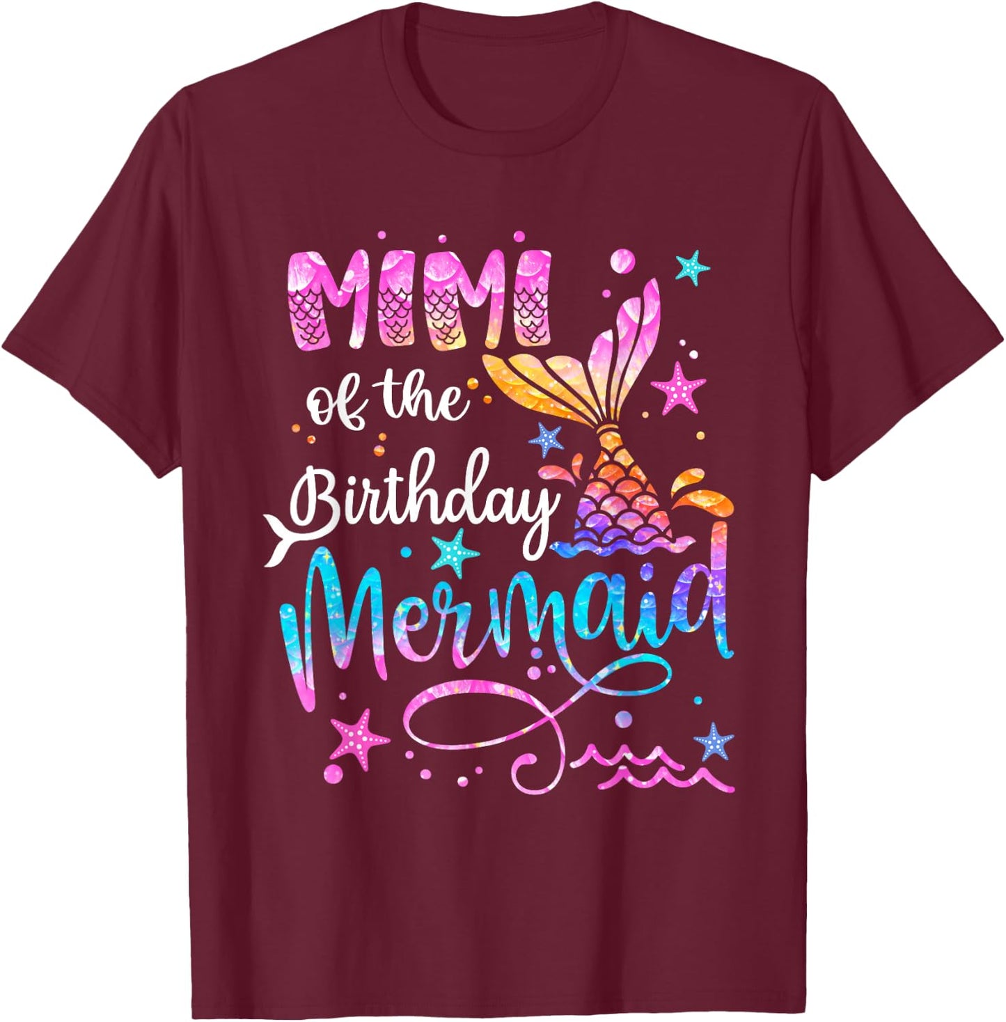 Mimi Of The Birthday Mermaid Matching Family 1st Birthday T-Shirt - T-Shirt | Maroon