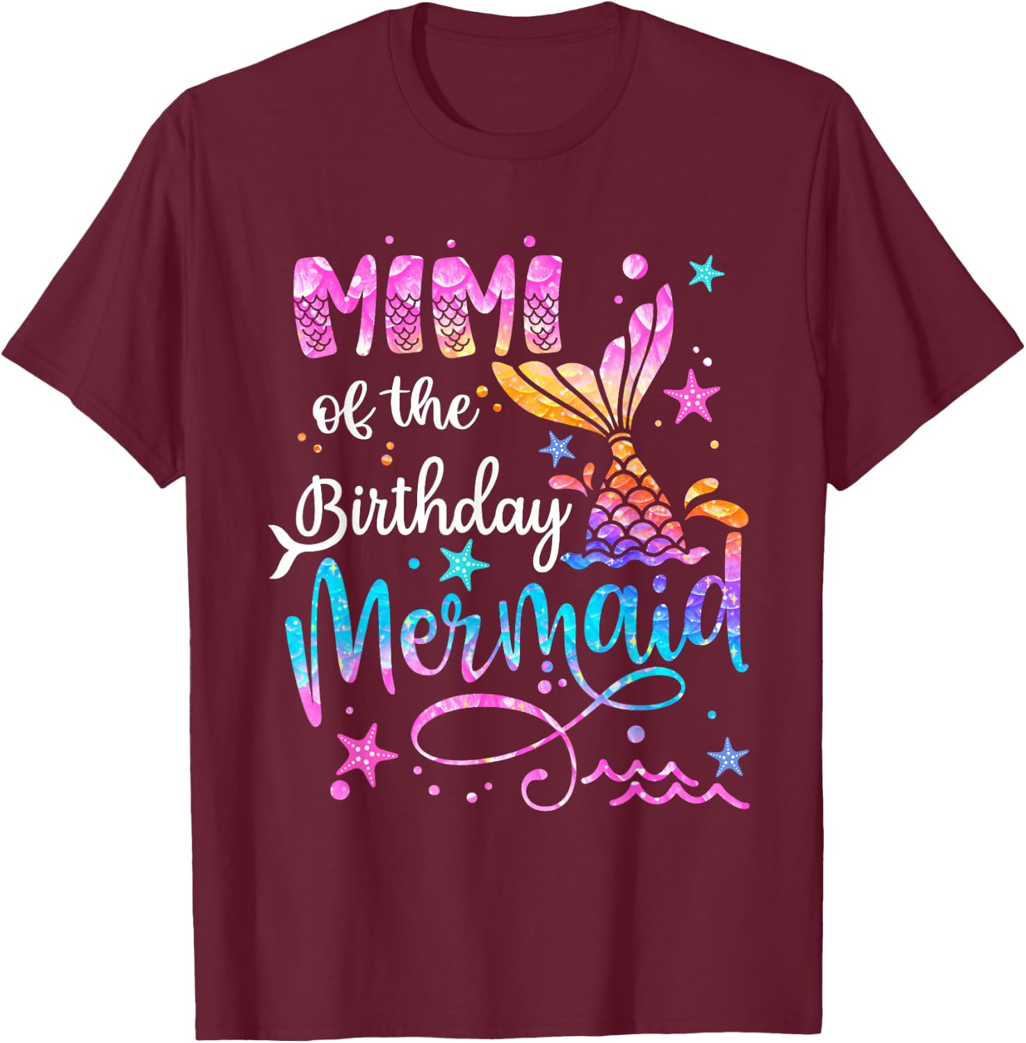 Mimi Of The Birthday Mermaid Matching Family 1st Birthday T-Shirt - T-Shirt | Maroon