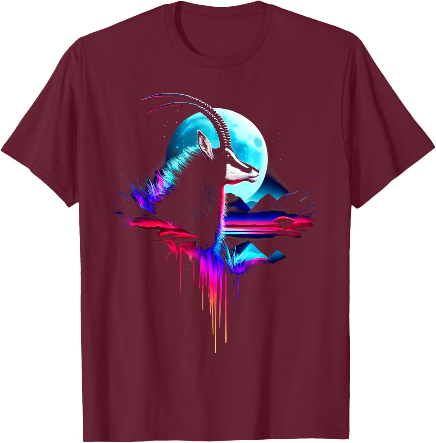 Colorful Sable Antelope Spirit Animal Cool Illustration Art T-Shirt - T-Shirt | Maroon