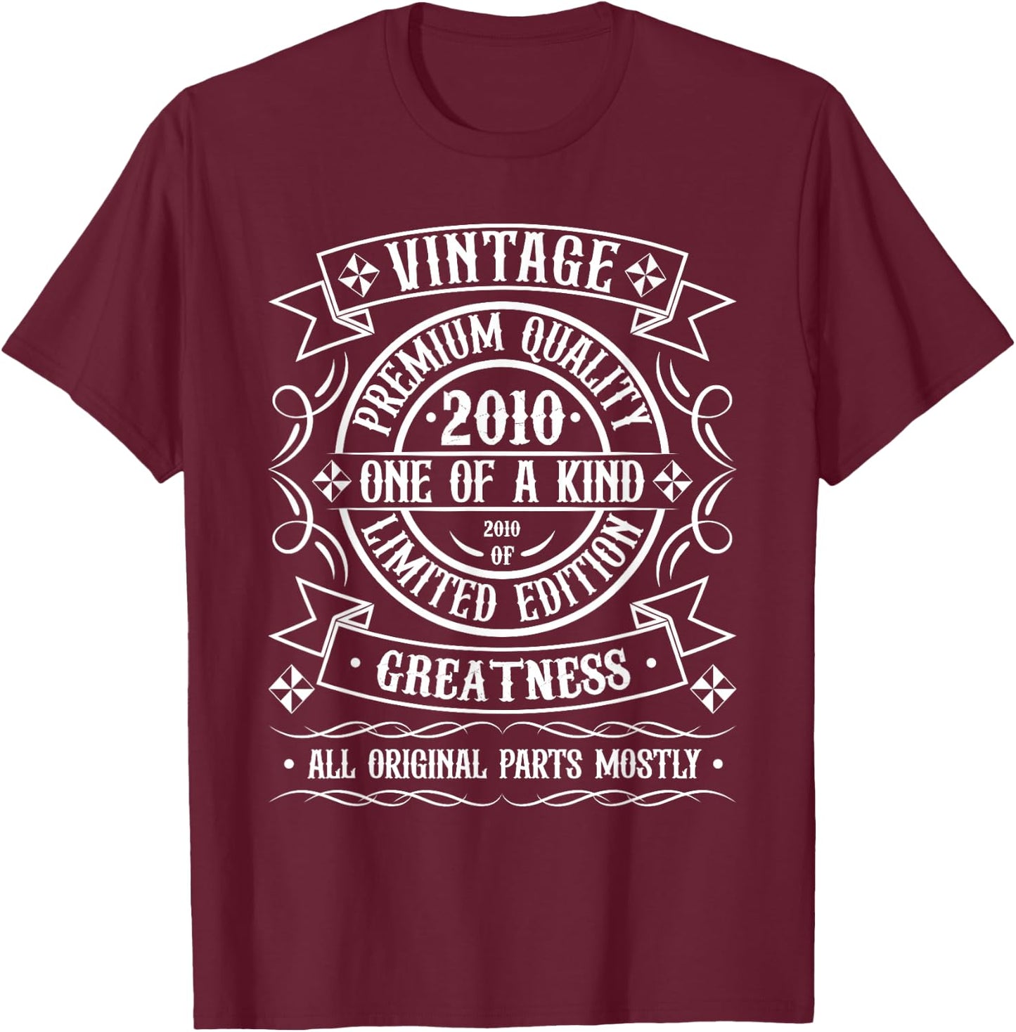 Vintage 2010 T Shirts Retro Funny 2010 Birthday T-Shirt - T-Shirt | Maroon