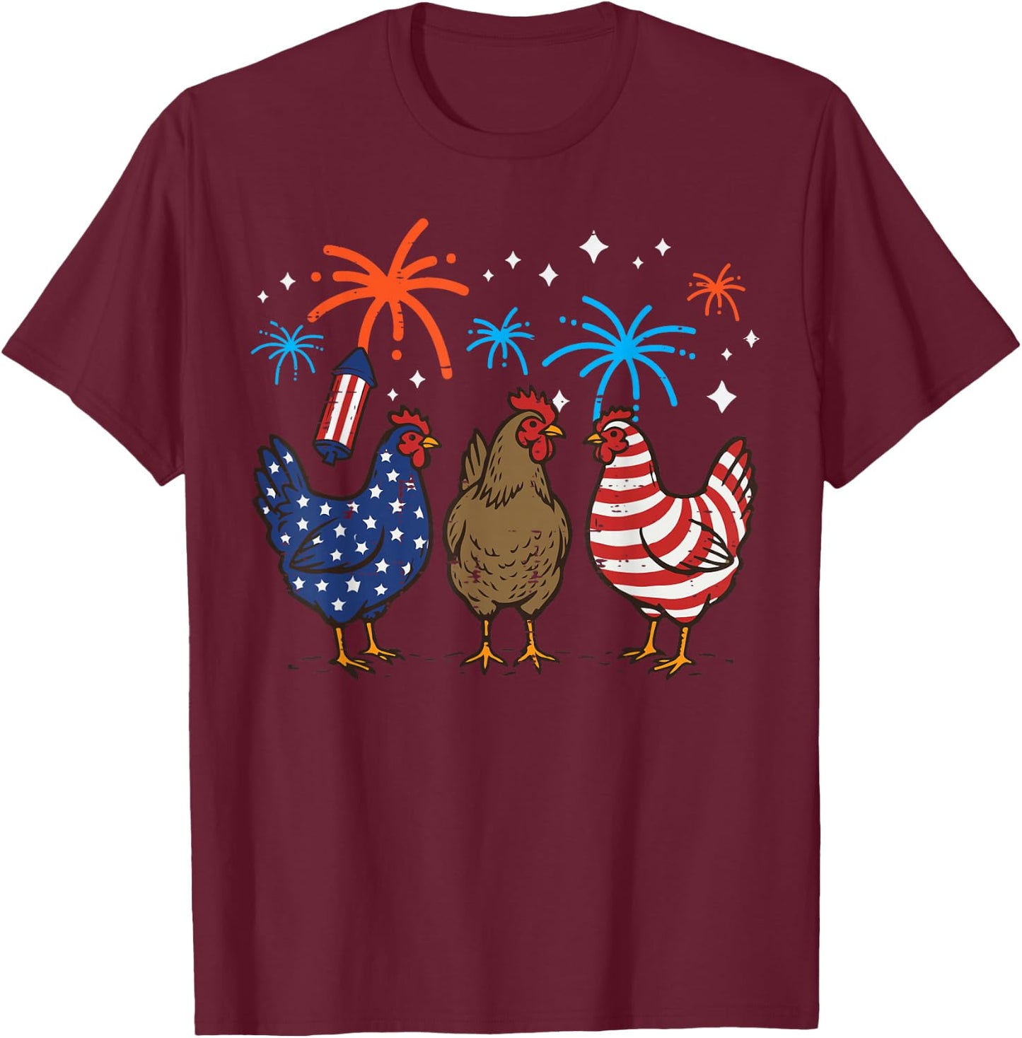 4th of July Chickens Patriotic Farm Animals Men Women Kids T-Shirt - T-Shirt | Maroon