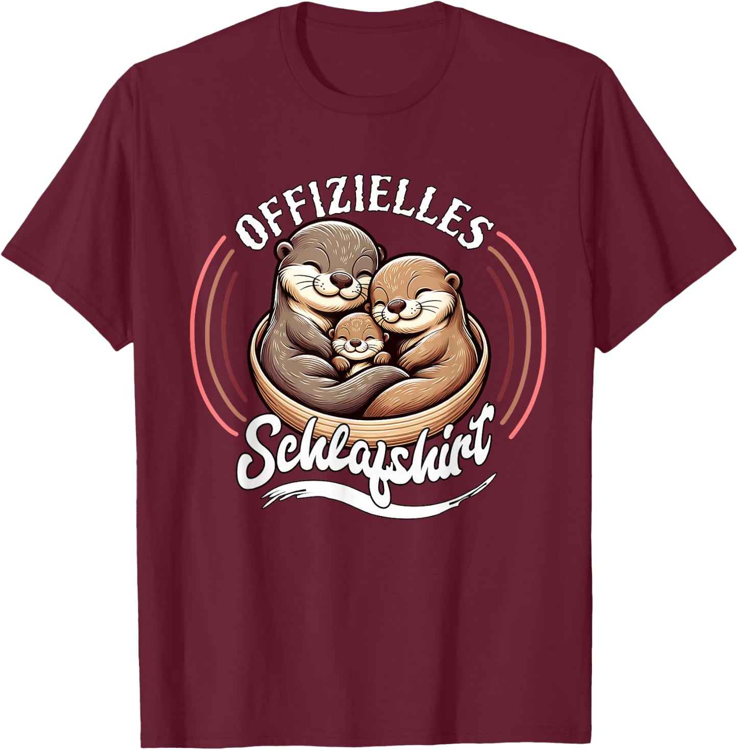 Official Sleep Shirt Otter Family with Child Men's Women's , black T-Shirt - T-Shirt | Maroon