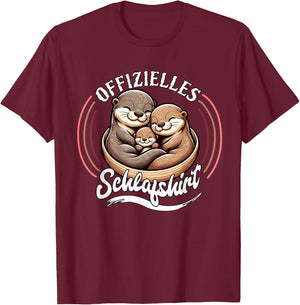 Official Sleep Shirt Otter Family with Child Men's Women's , black T-Shirt - T-Shirt | Maroon