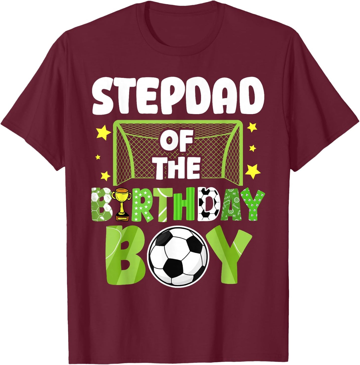 Soccer Stepdad Birthday Boy Party Soccer Family Matching T-Shirt - T-Shirt | Maroon