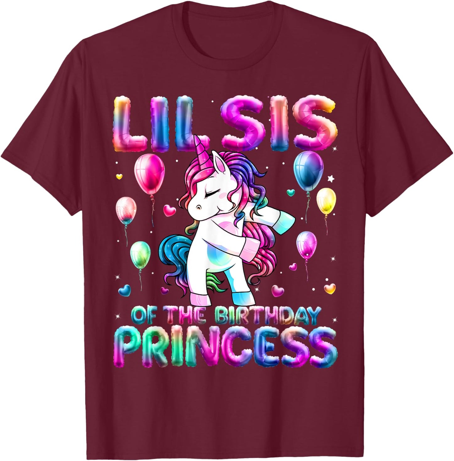 Sister of the Birthday Princess Girl Flossing Unicorn Sister T-Shirt - T-Shirt | Maroon