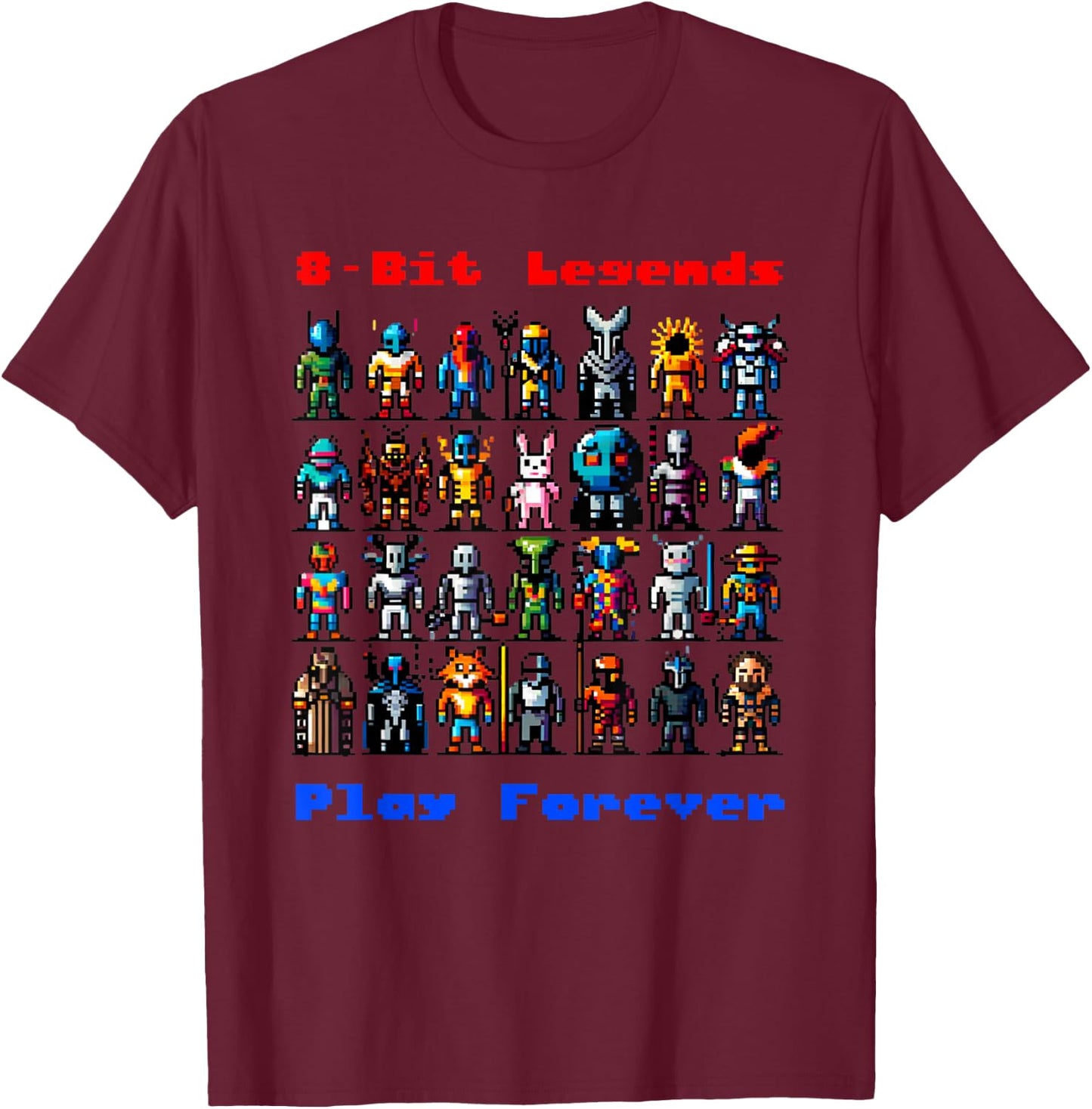 8-Bit Legends: Pixel Art World T-Shirt - T-Shirt | Maroon