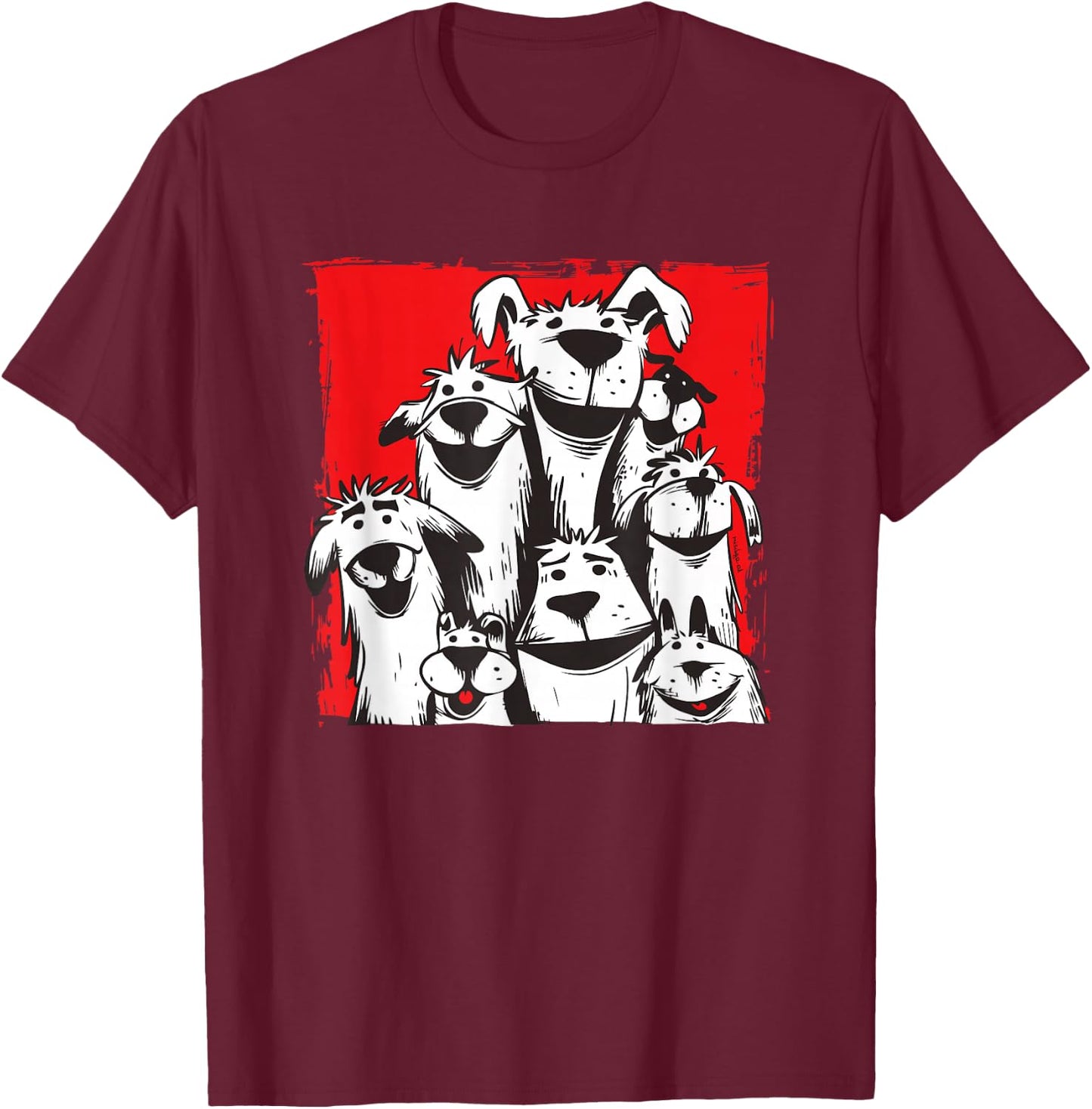 Hundeillustrationen by mischga - Lustige Hunde Gruppe Comic Hundeliebe - Erwachsene & Kinder - Schwarz - Small - Kurzarm - Novelty Cartoon Hundeliebe - Hunde - Alltagslook T-Shirt - T-Shirt | Maroon