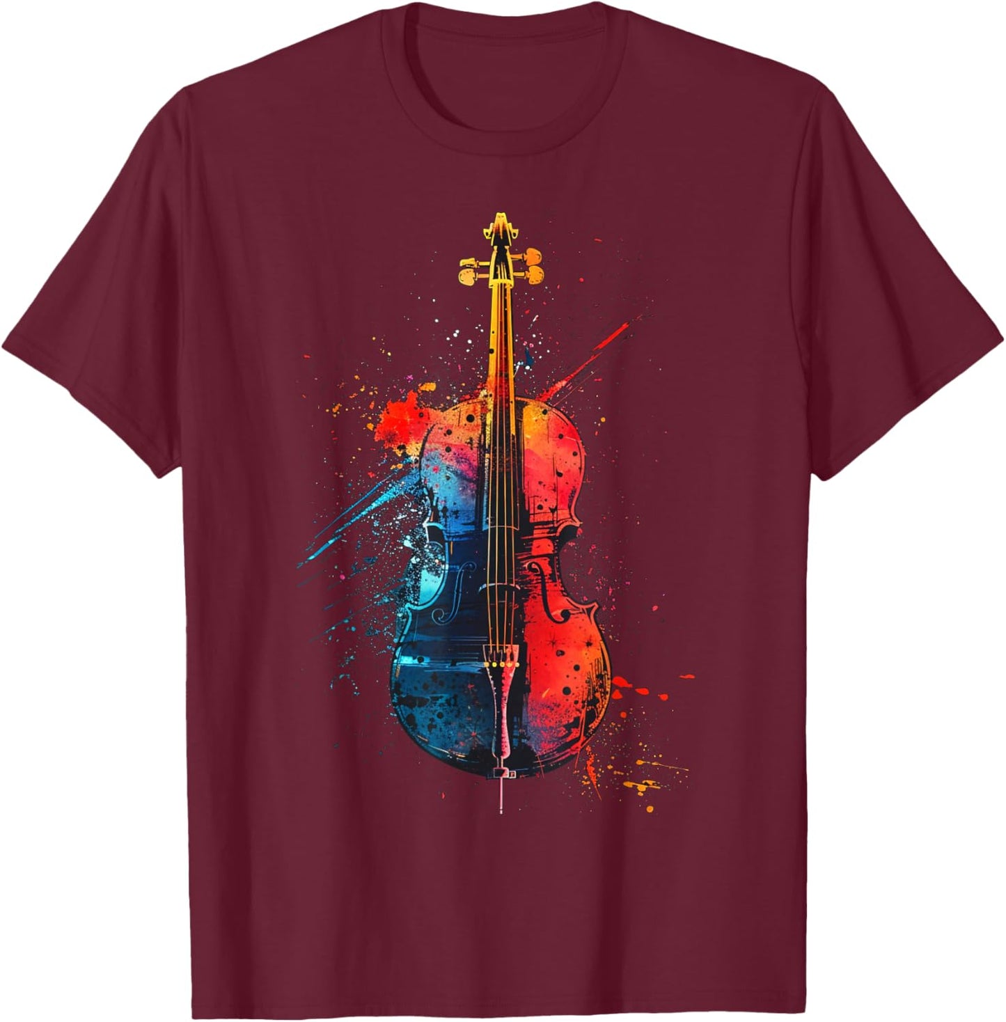 Cello Instrument on Colourful Painted Cello , black T-Shirt - T-Shirt | Maroon