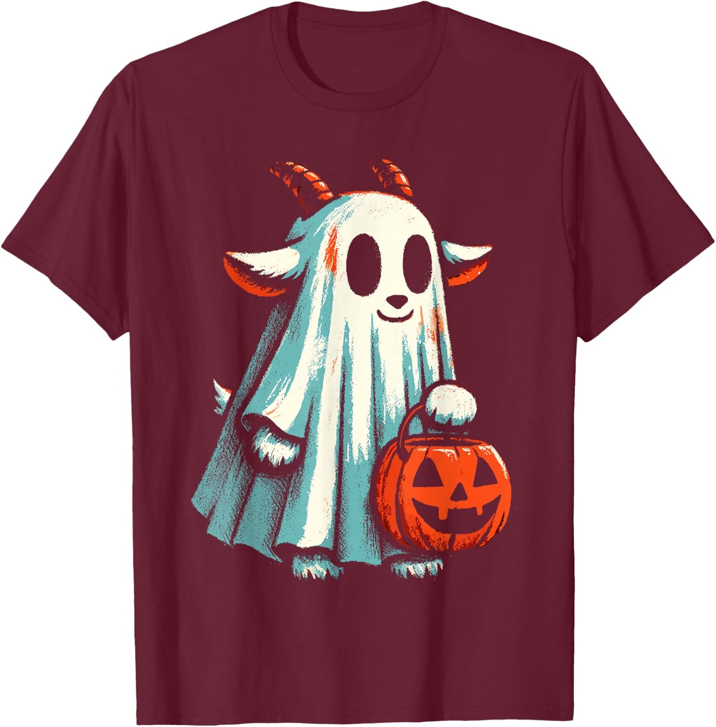 Goat Ghost Funny Halloween T-Shirt - T-Shirt | Maroon