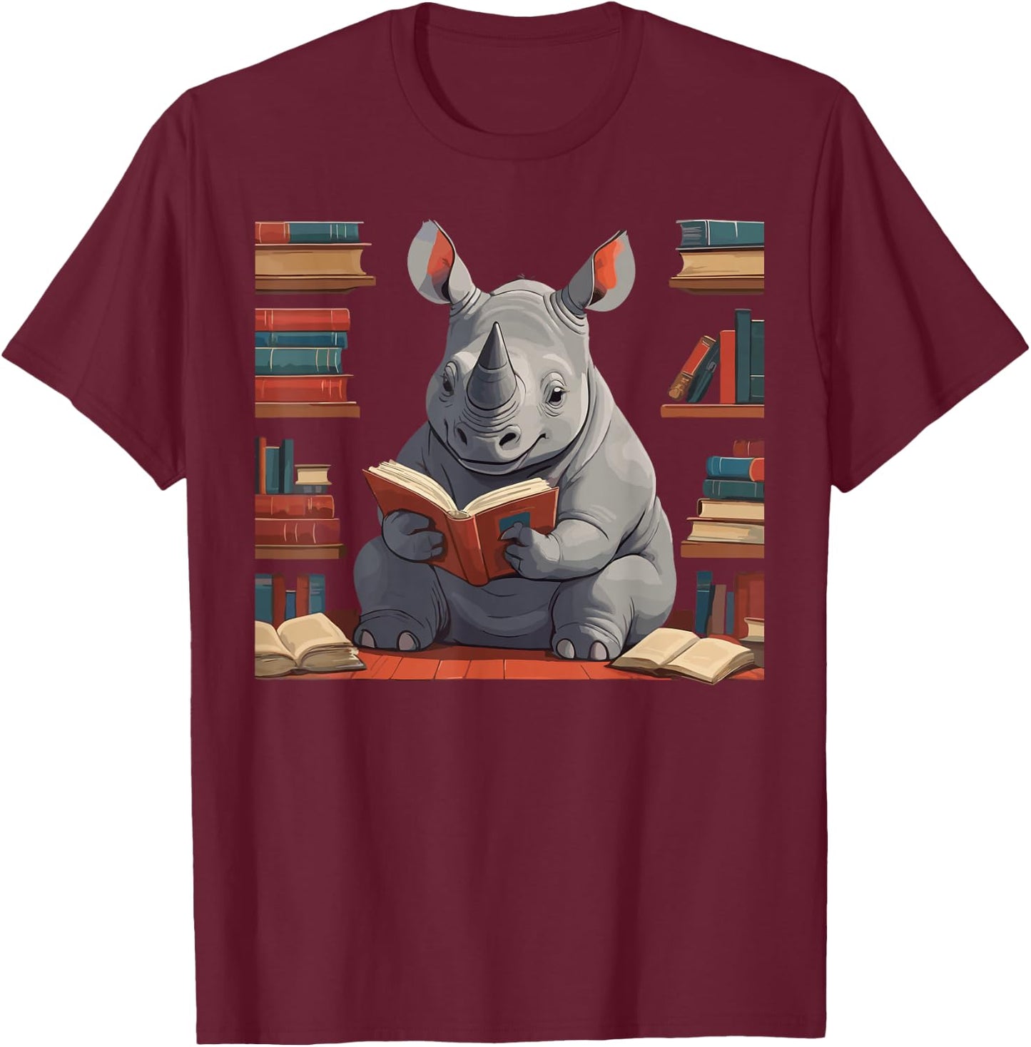 Rhinoceros is reading a Book, Reading Rhinoceros T-Shirt - T-Shirt | Maroon