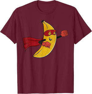 Funny Banana Superhero Cartoon Hero Fruit Avenger Costume T-Shirt - T-Shirt | Maroon