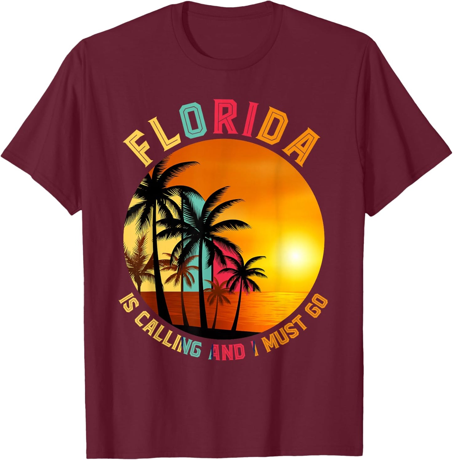 Miami Beach Vacationer Palm Trees Summer Holiday Funny Florida T-Shirt - T-Shirt | Maroon