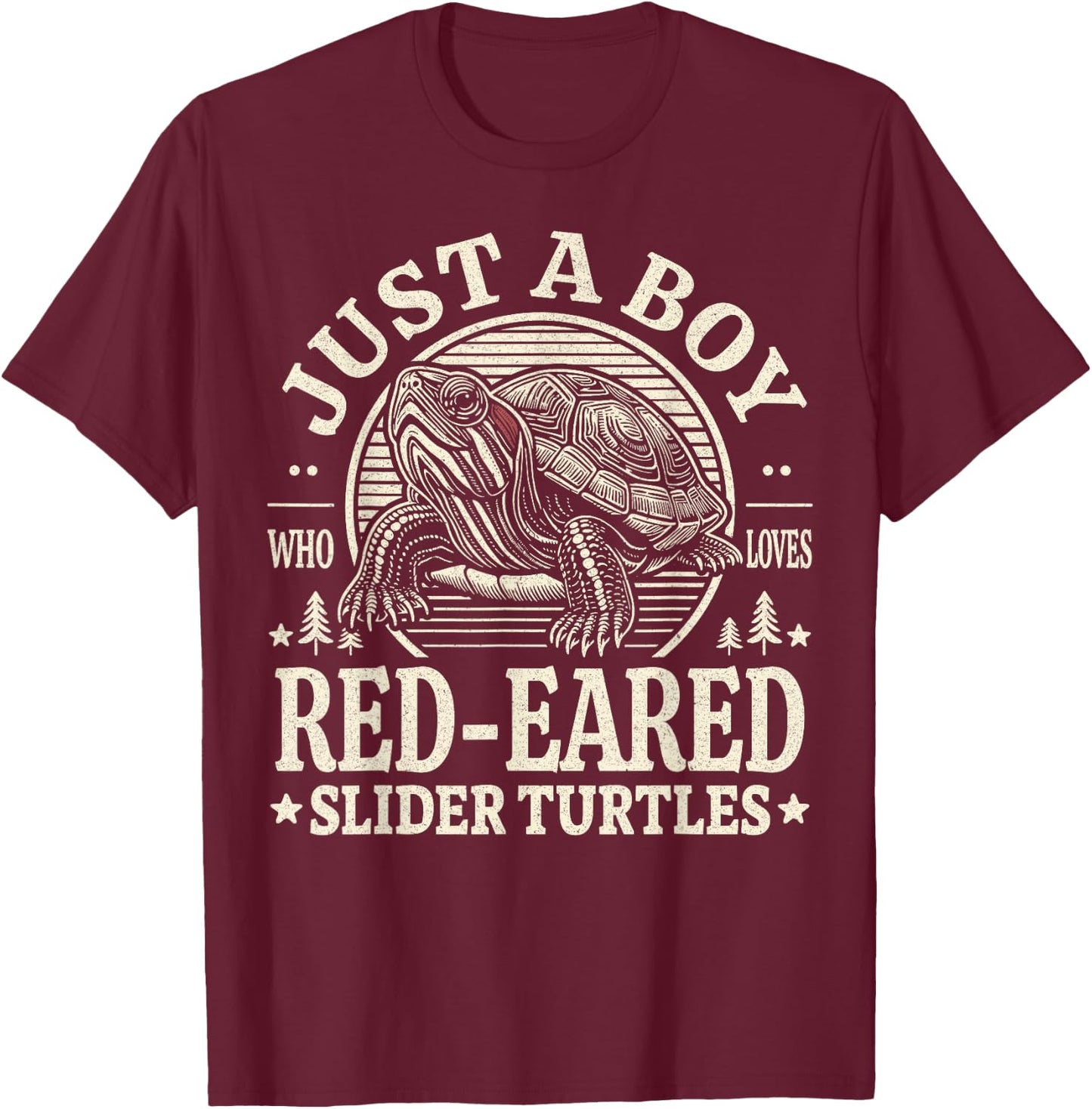 Just a Boy Who Loves Red-Eared Slider Turtles Reptile Retro T-Shirt - T-Shirt | Maroon