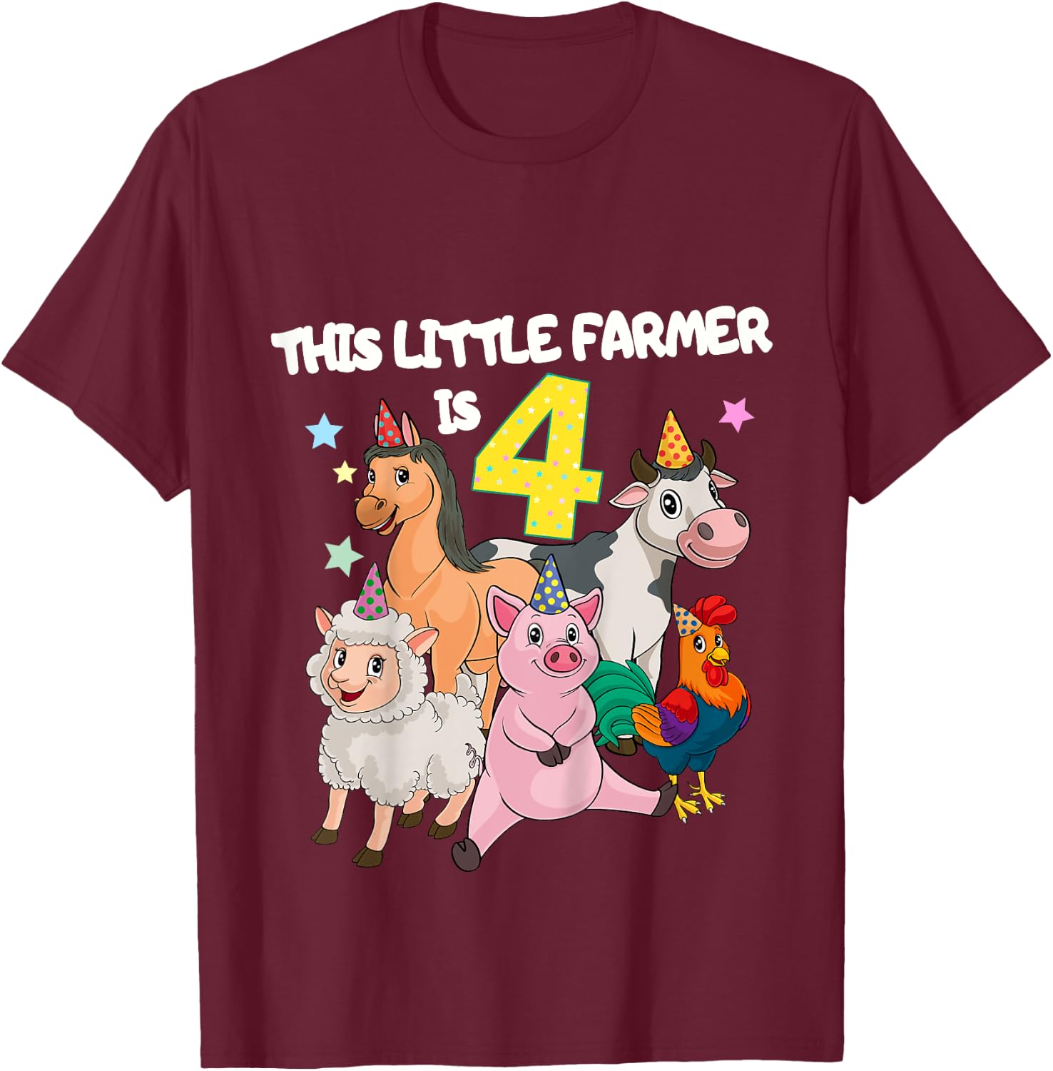 Kids Farm 4 Year Old Birthday Outfit Boy Tractor 4th Birthday T-Shirt - T-Shirt | Maroon