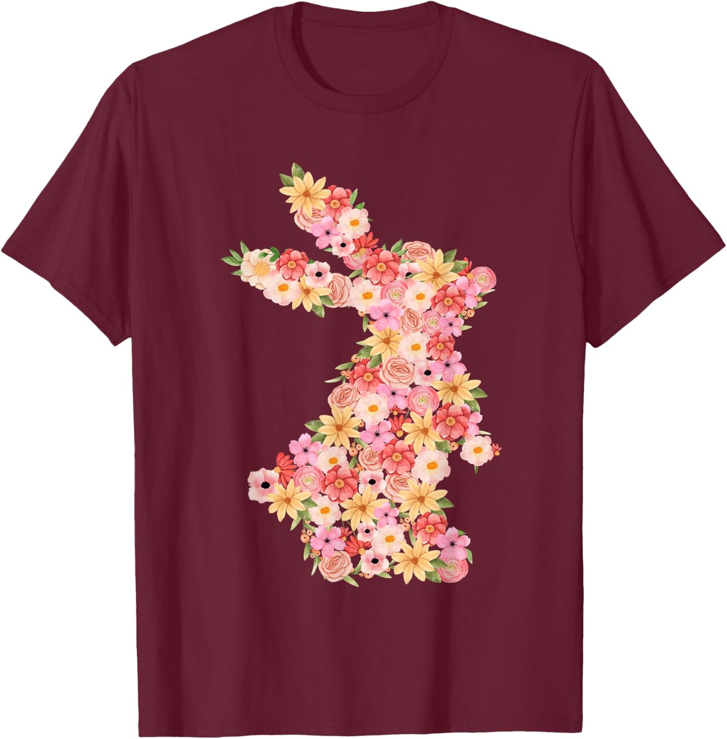 Floral Bunny Rabbit Spring Watercolor Easter Day Women Kids T-Shirt - T-Shirt | Maroon
