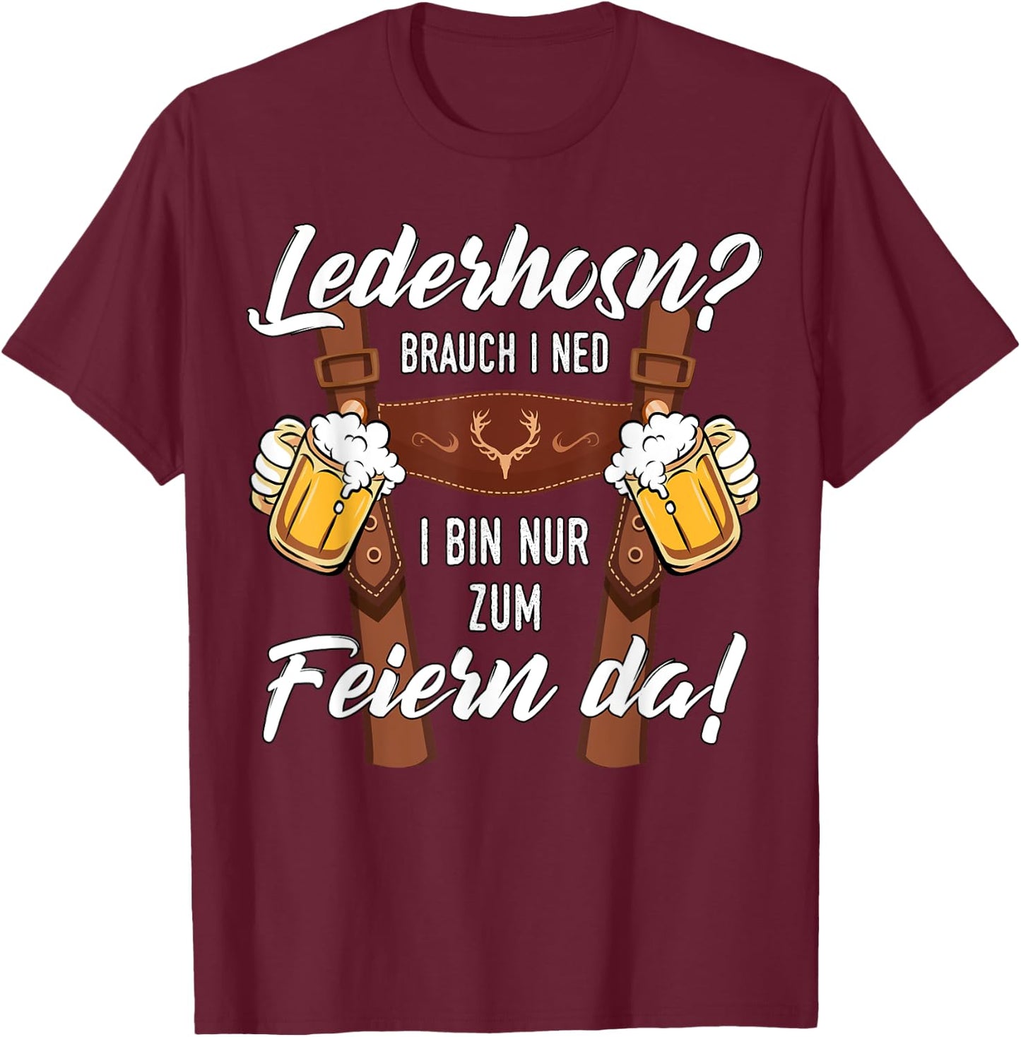 Men's Traditional Costume Suitable for Oktoberfest , black T-Shirt - T-Shirt | Maroon