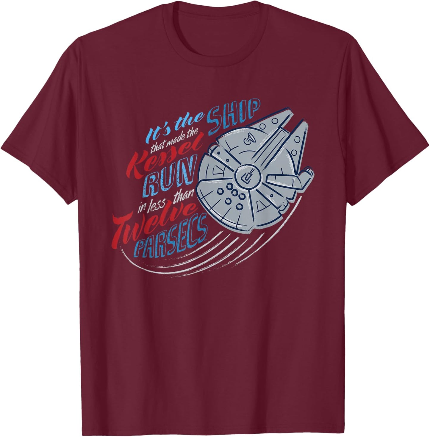 Star Wars Millennium Falcon Kettle Run in 12 Parsecs USA T-Shirt - T-Shirt | Maroon