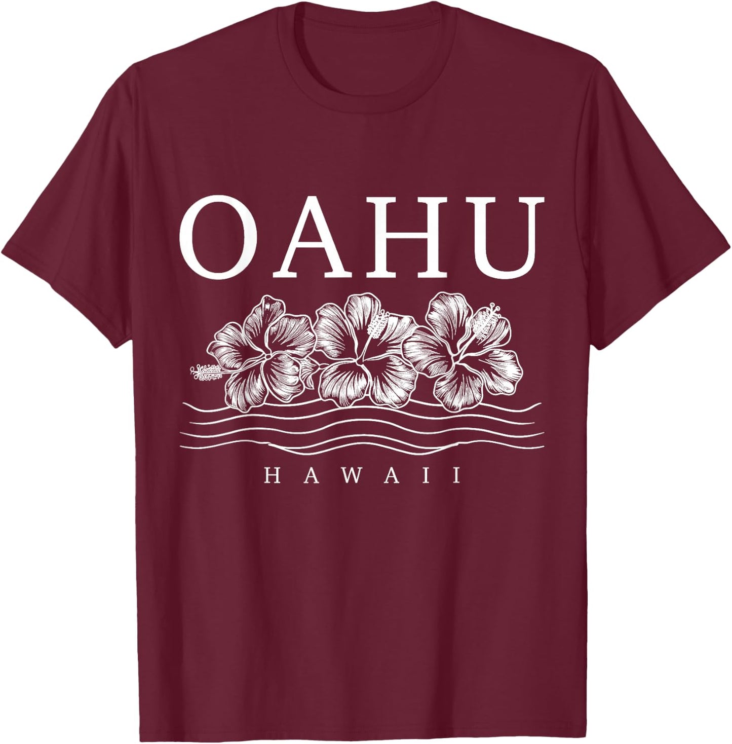 Oahu Hawaii Hawaiian Hibiscus Flowers Surfer Souvenir T-Shirt - T-Shirt | Maroon
