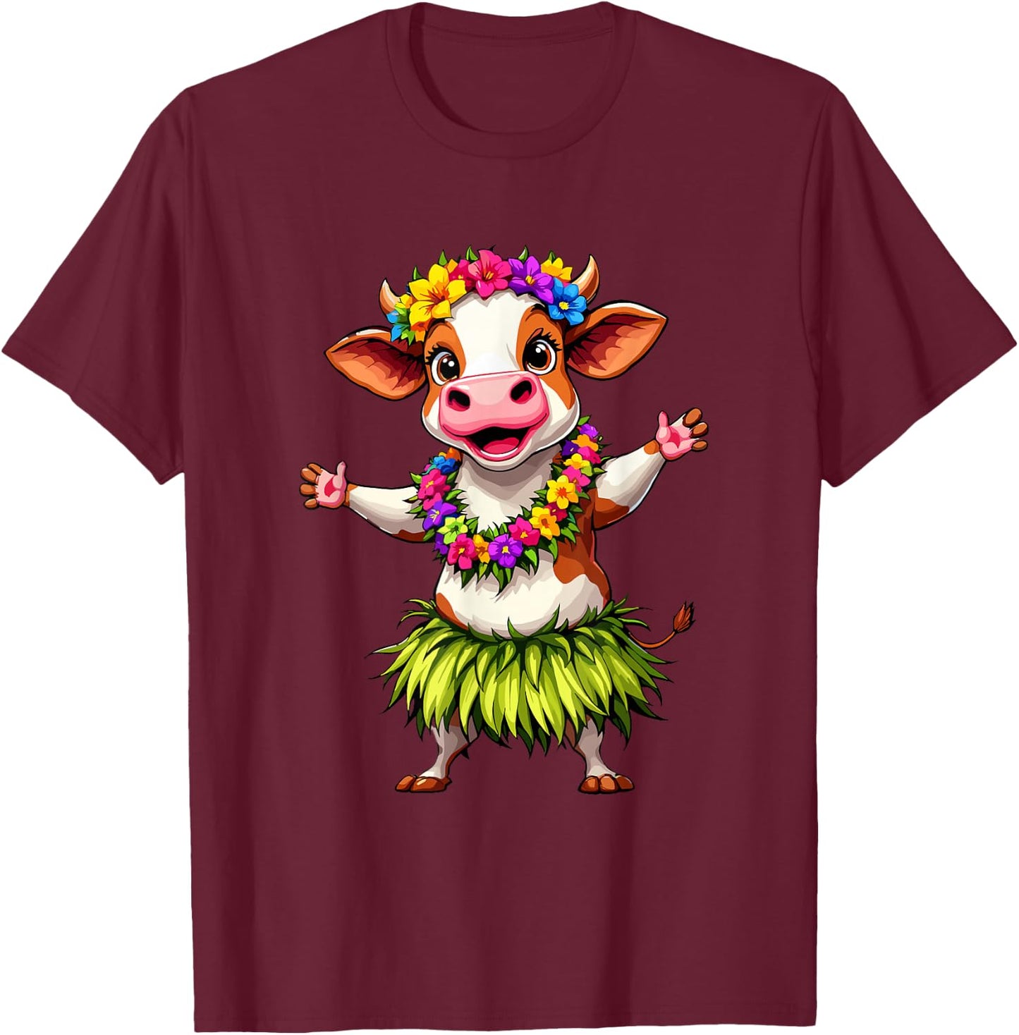 Hawaii Animal Haku Lei Hula Dance Aloha Cow T-Shirt - T-Shirt | Maroon