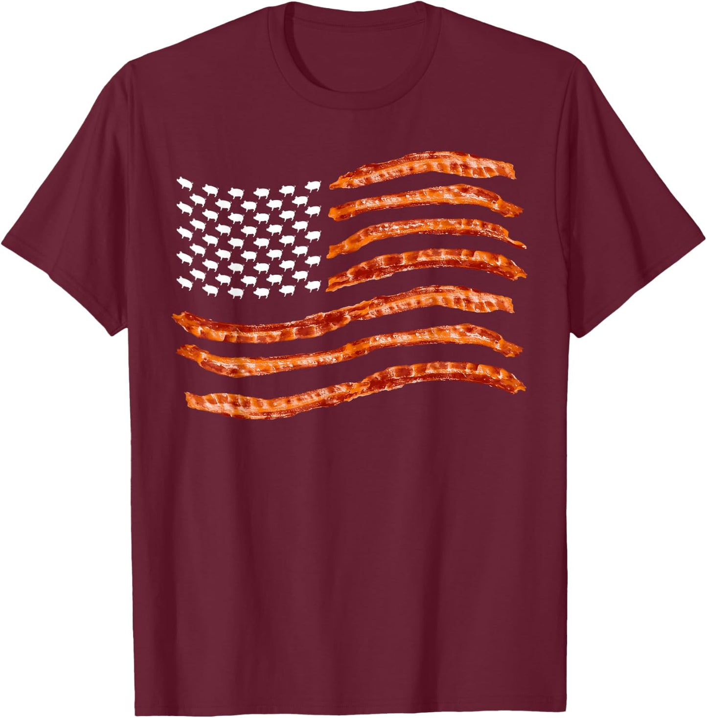USA Bacon Flag | Cute US Dried Pigs Funny 4th of July Gift T-Shirt - T-Shirt | Maroon