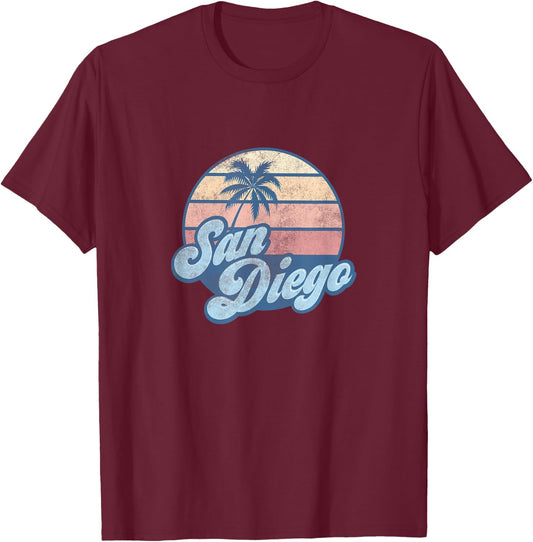 Artist Unknown child Retro,classic San Diego California CA T Shirt Vintage 70s Retro Surfer , Blue, Small US T-Shirt - T-Shirt | Maroon