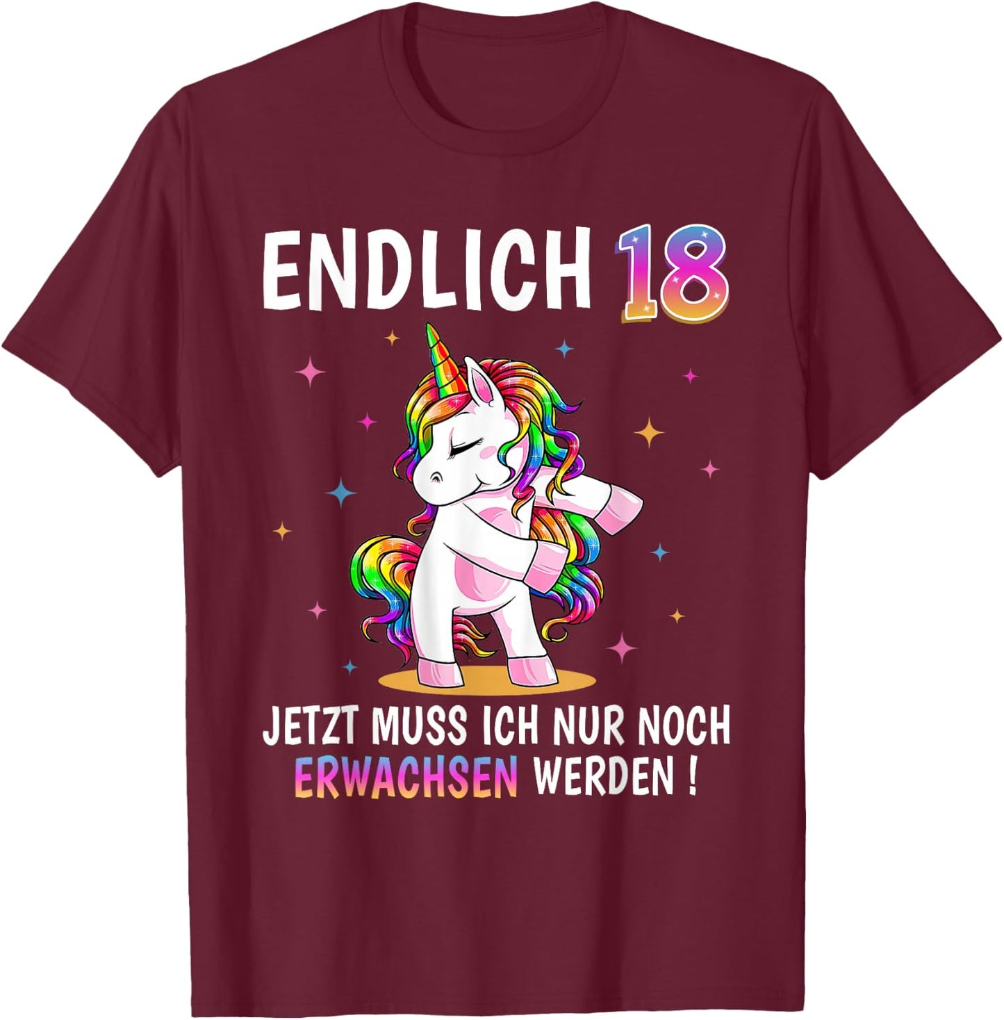 18th Birthday Girls Women Party Outfit Funny Unicorn , black T-Shirt - T-Shirt | Maroon
