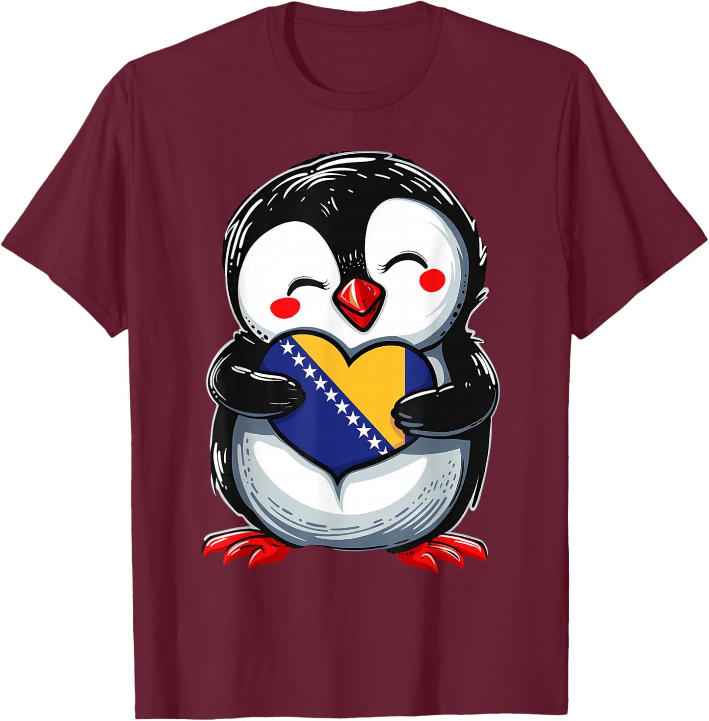 Bosnia and Herzegovina Roots Penguin Bosnian Flag T-Shirt - T-Shirt | Maroon
