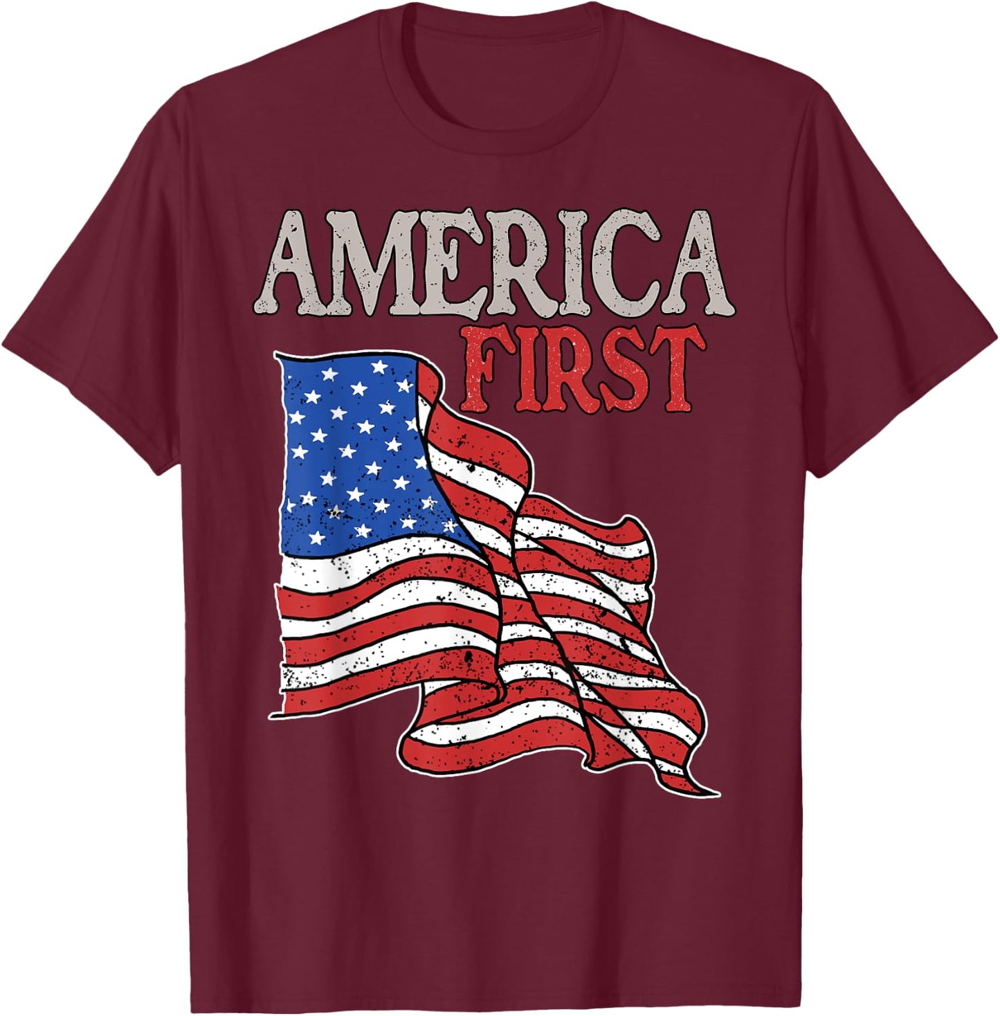 America first USA American patriot flag Memorial Day vintage T-Shirt - T-Shirt | Maroon
