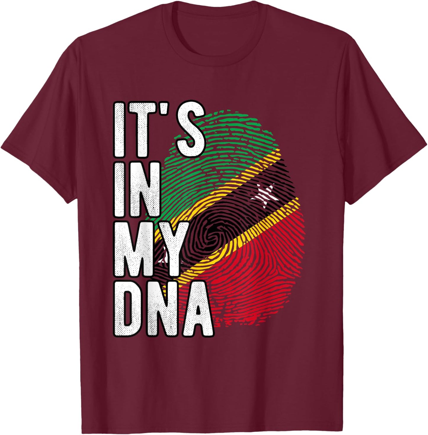Funny it's in my DNA Saint Kitts and Nevis flag Fingerprint T-Shirt - T-Shirt | Maroon