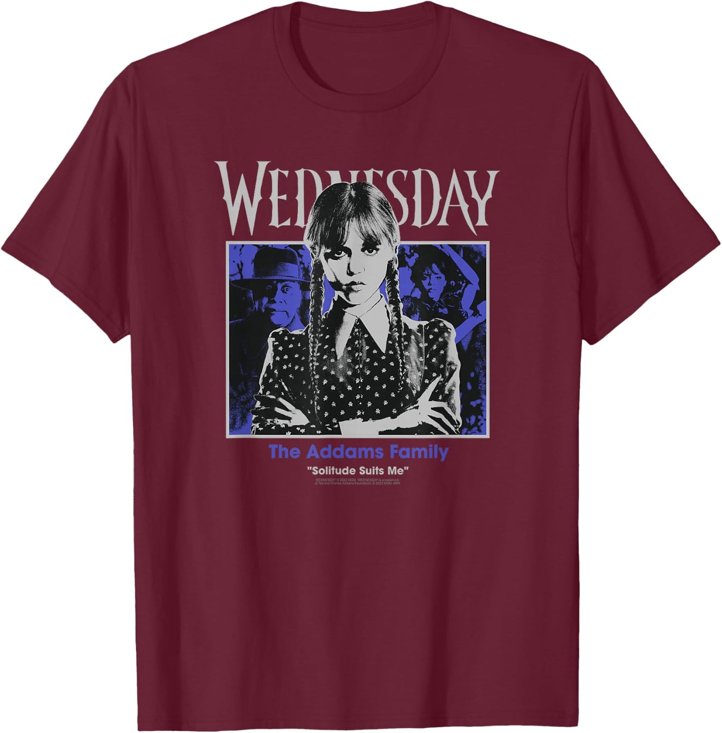 Wednesday The Addams Family Solitude Suits Me Retro Portrait T-Shirt - T-Shirt | Maroon