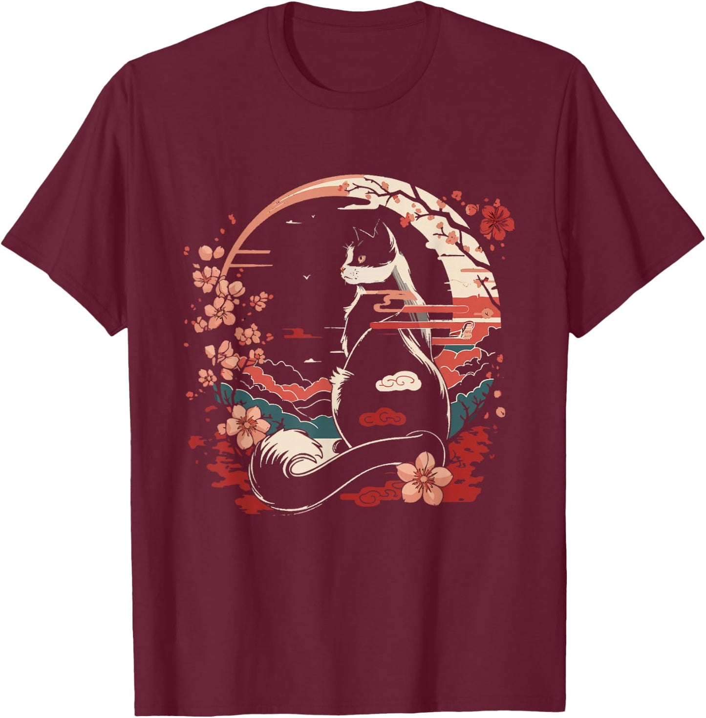 Cat Japan Style Funny Cat Gift Retro Vintage Funny Cat Women Girls Kids T-Shirt - T-Shirt | Maroon