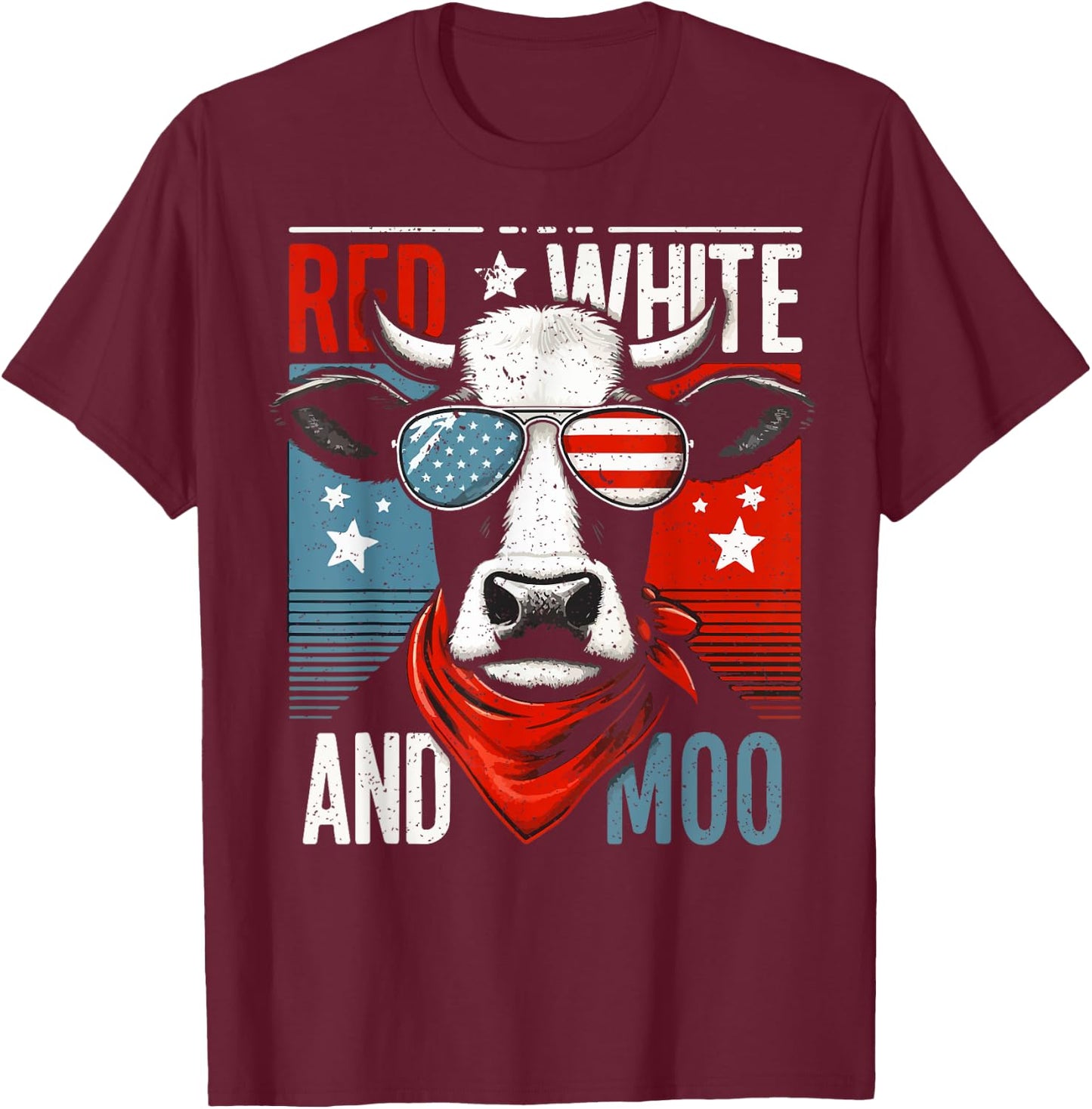 Moorica Highland Cow Red White Blue 4th Of July Patriotic T-Shirt - T-Shirt | Maroon
