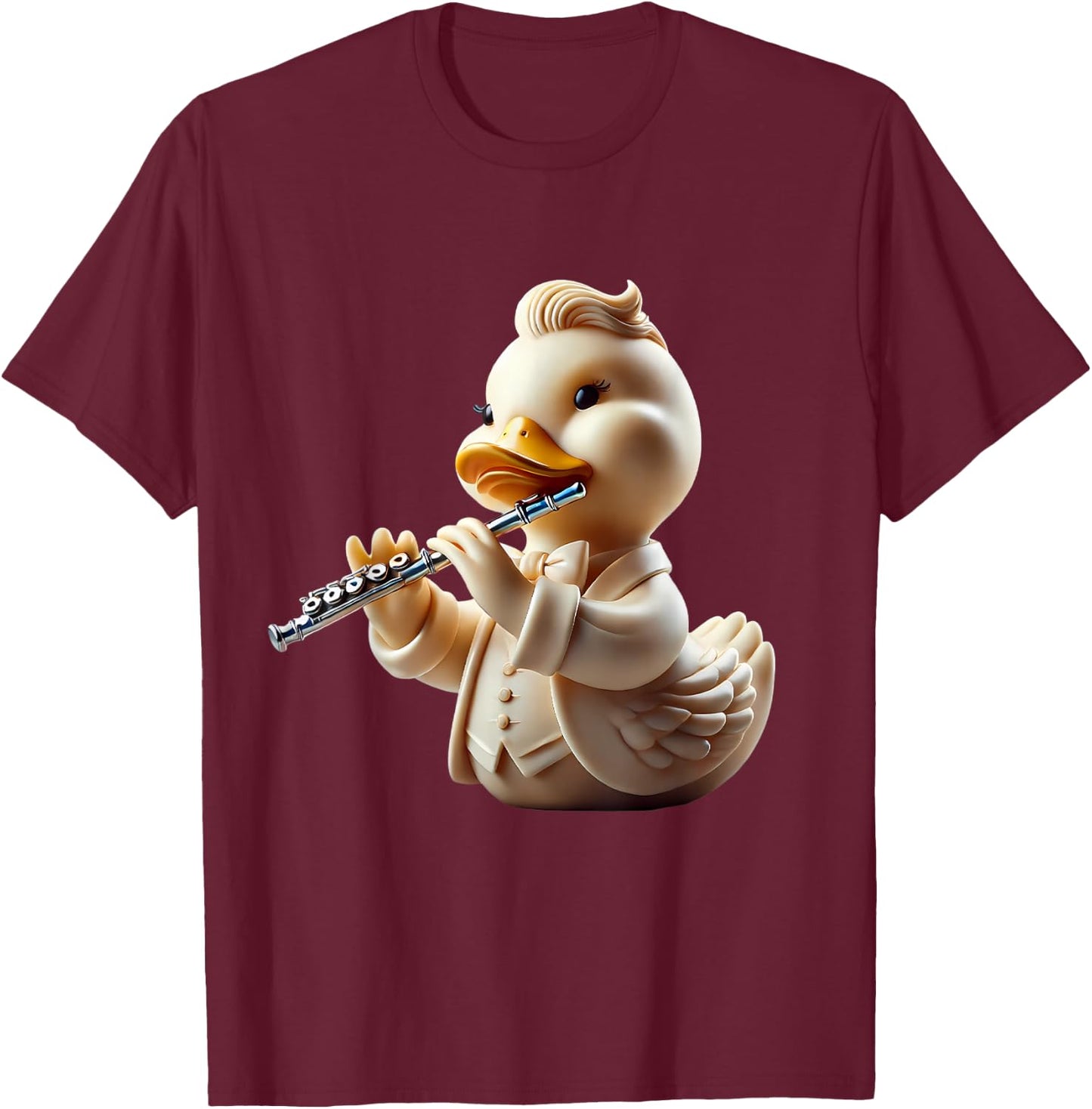 Rubber Duck Playing Flute Player Ducky Duckie T-Shirt - T-Shirt | Maroon
