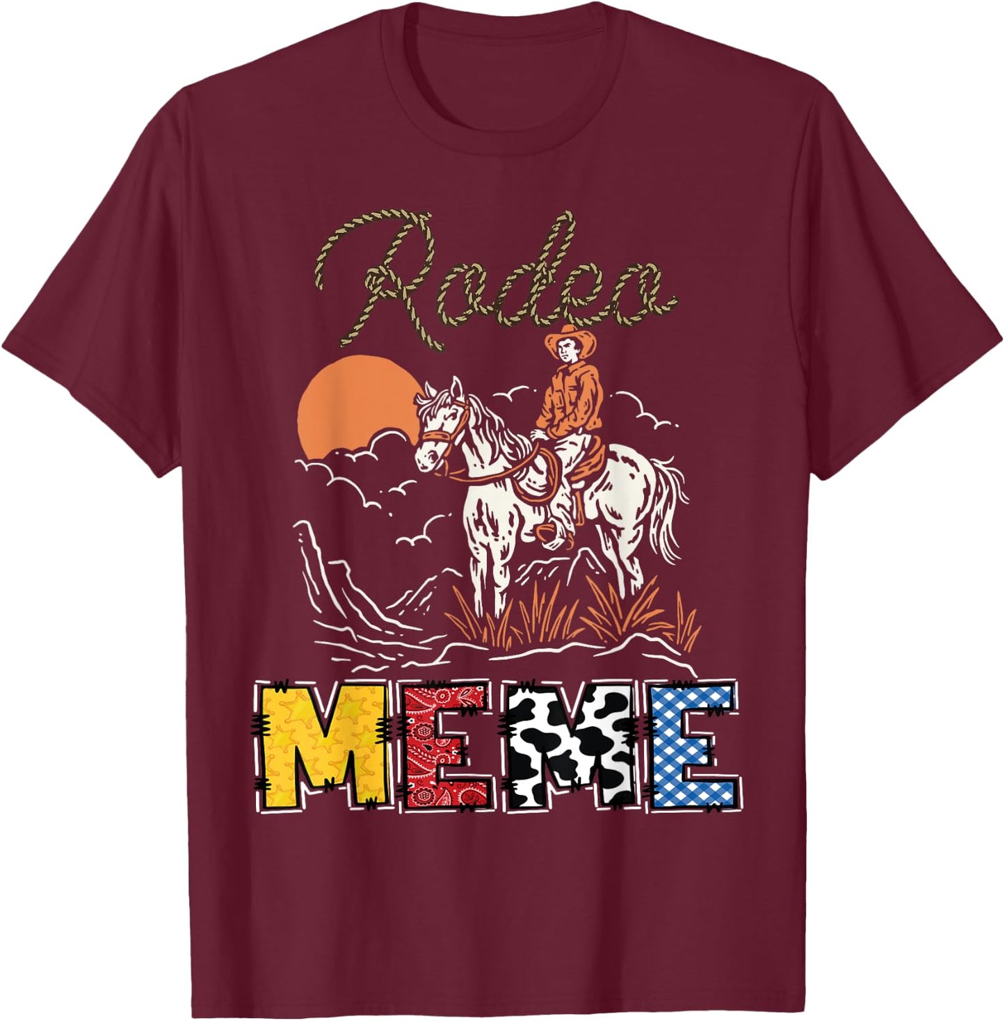 Rodeo Meme Cowboy 1St Birthday Family Matching T-Shirt - T-Shirt | Maroon