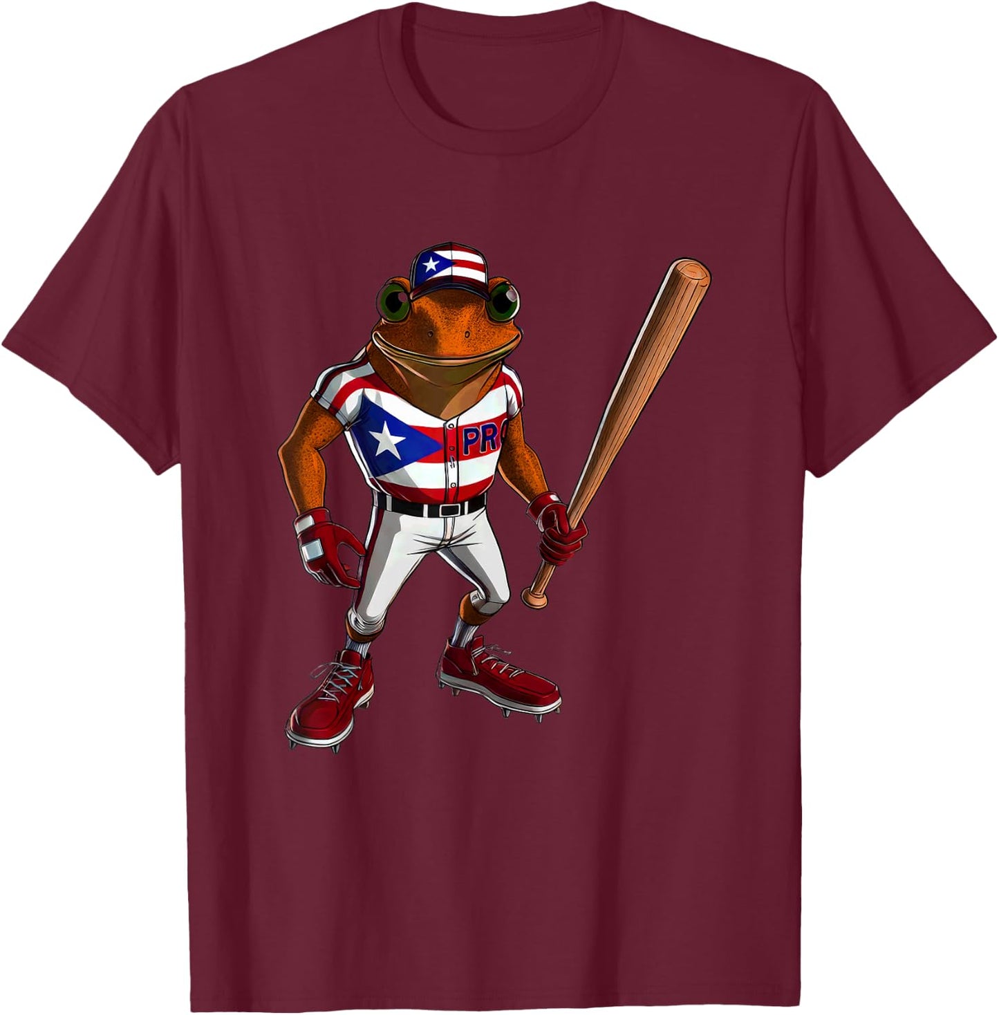Puerto Rico Baseball Coqui Boricua Flag Bat Hat Pelota Cool T-Shirt - T-Shirt | Maroon