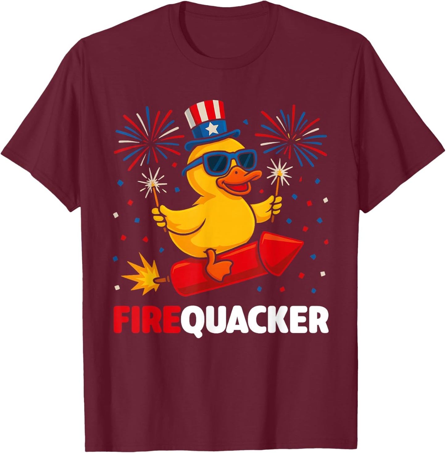 4th of July Duck Firequacker Patriotic Fourth of July Funny T-Shirt - T-Shirt | Maroon