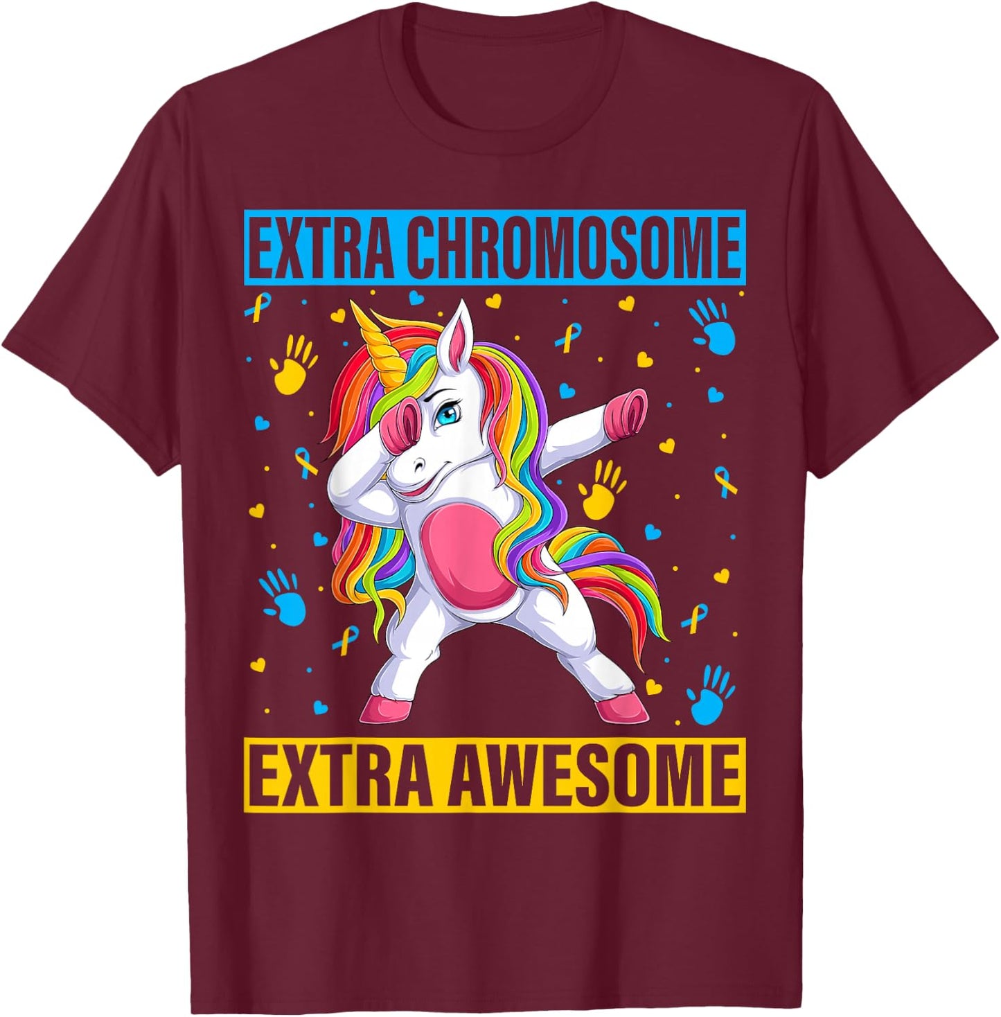 Unicorn Down Syndrome Awareness Awesome Extra Chromosome T-Shirt - T-Shirt | Maroon